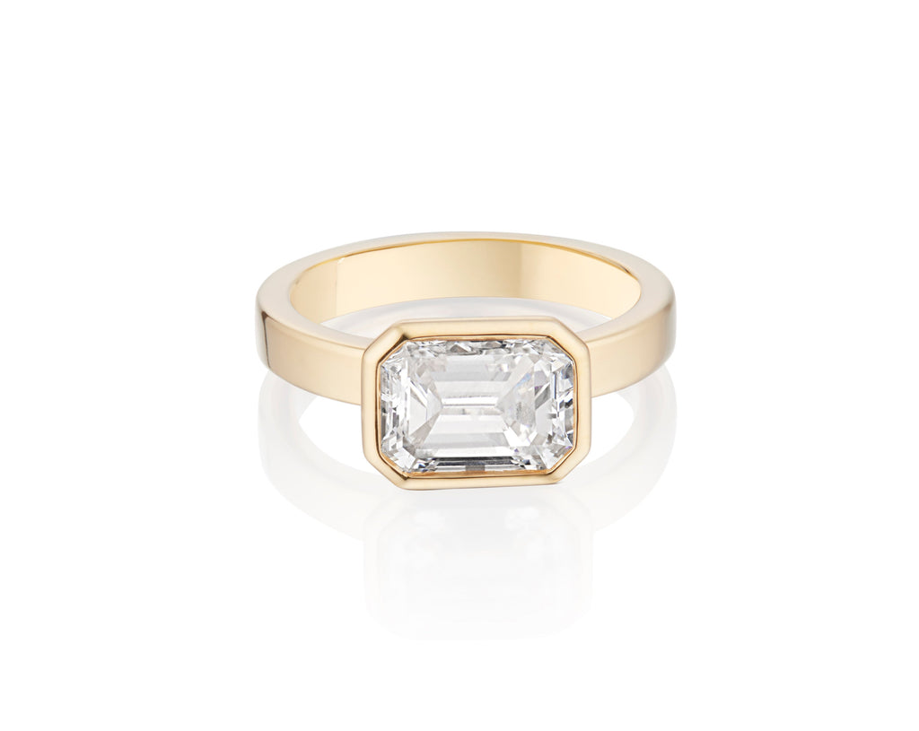 Emerald Cut Diamond Ring - Bezel Set