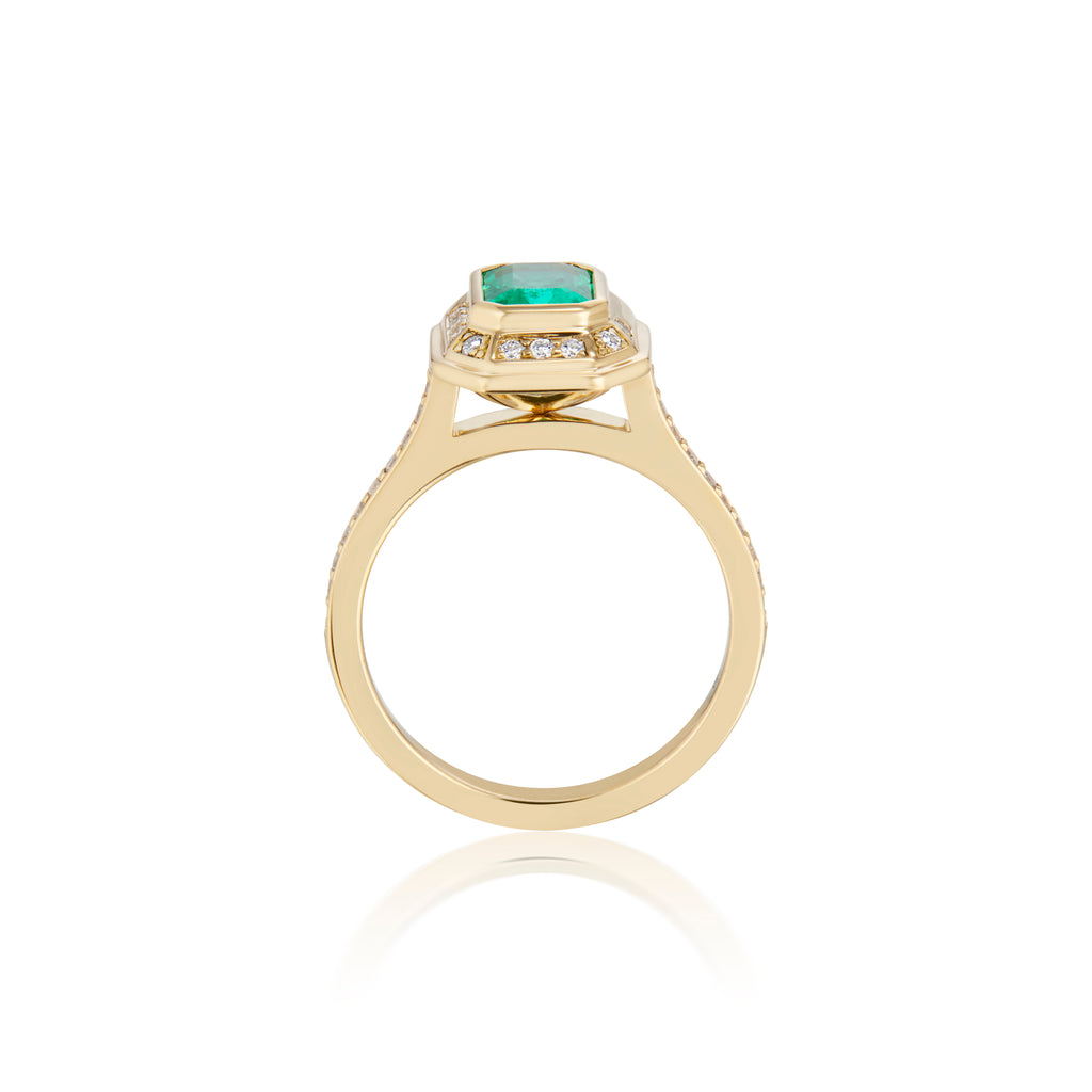 18ct Yellow Gold Emerald Cut Emerald & Diamond Engagement Ring