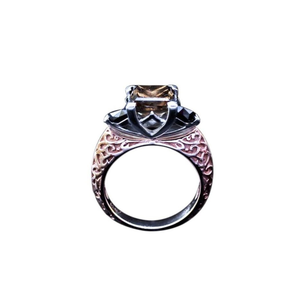 18ct Rose - White Gold Cognac - Black Diamond Engagement Ring
