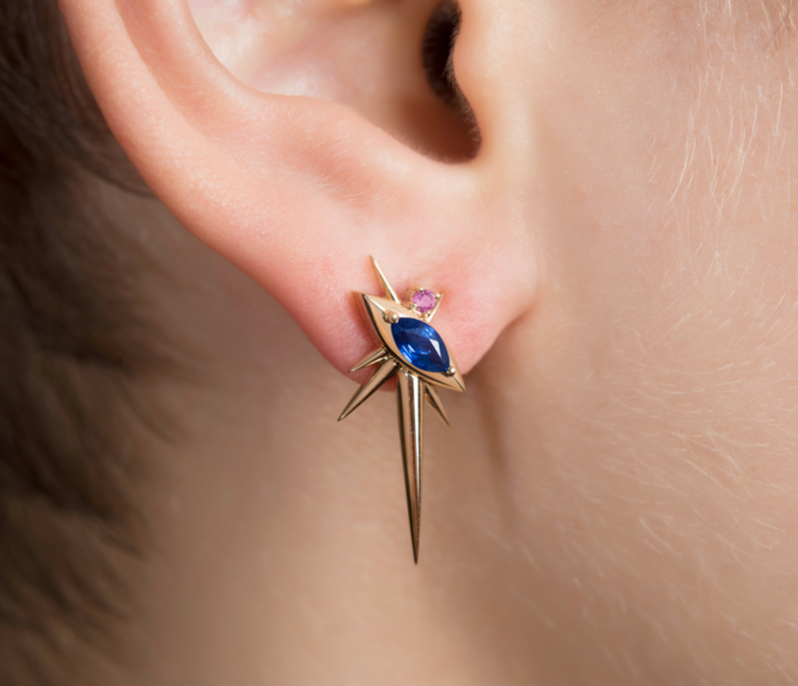 Rose Gold - Sapphire Drop Earrings - Spike Earrings