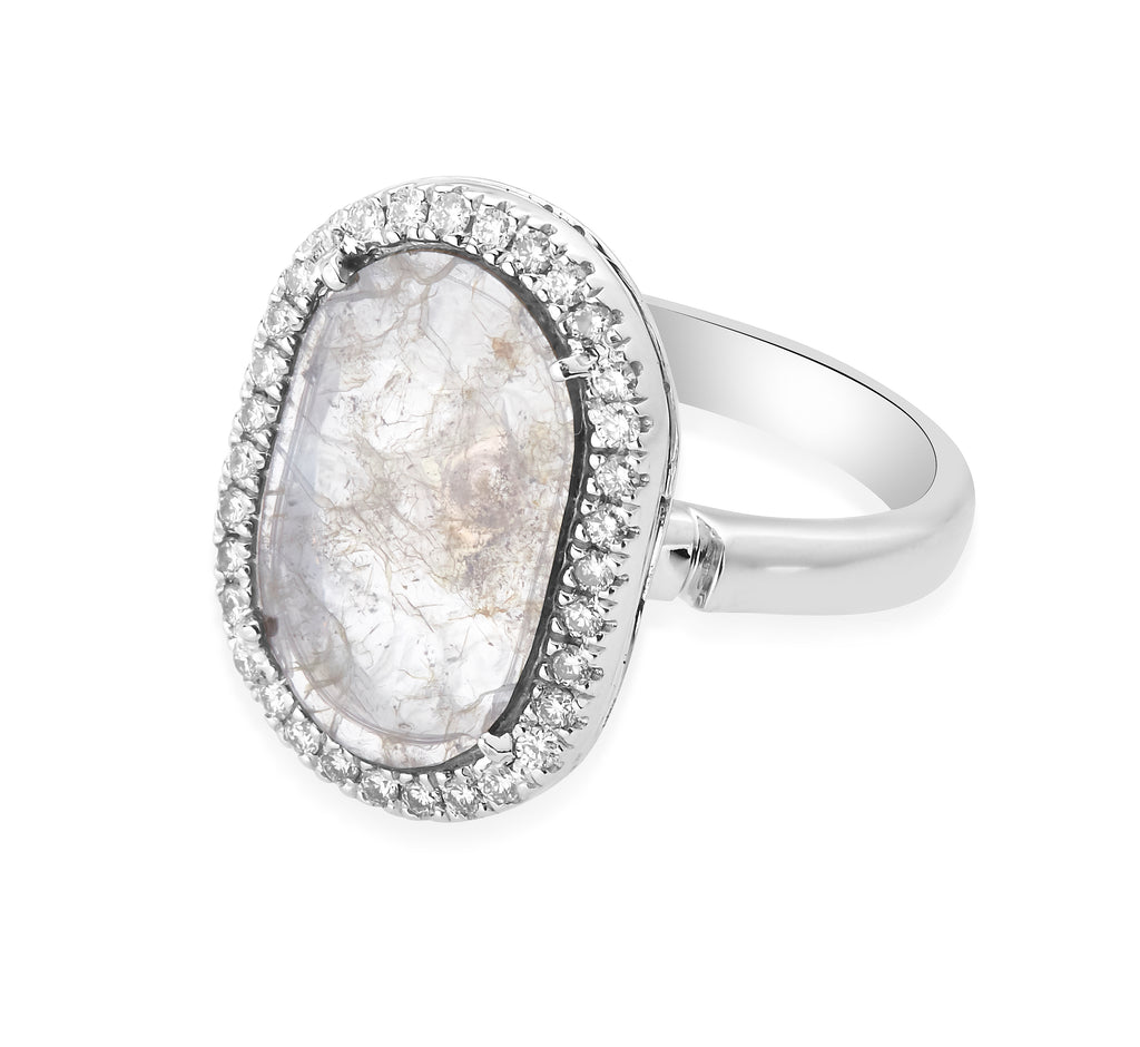 18ct White - Rose Gold slice Diamond Ring