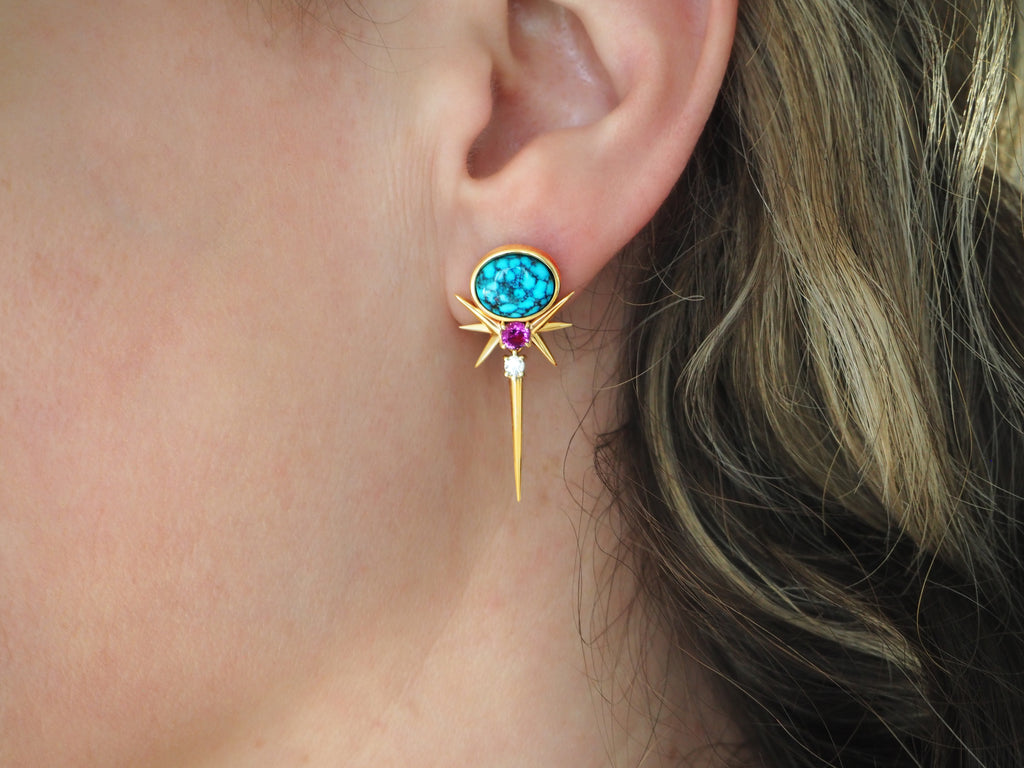Turquoise Drop earrings - Sapphire & Diamond