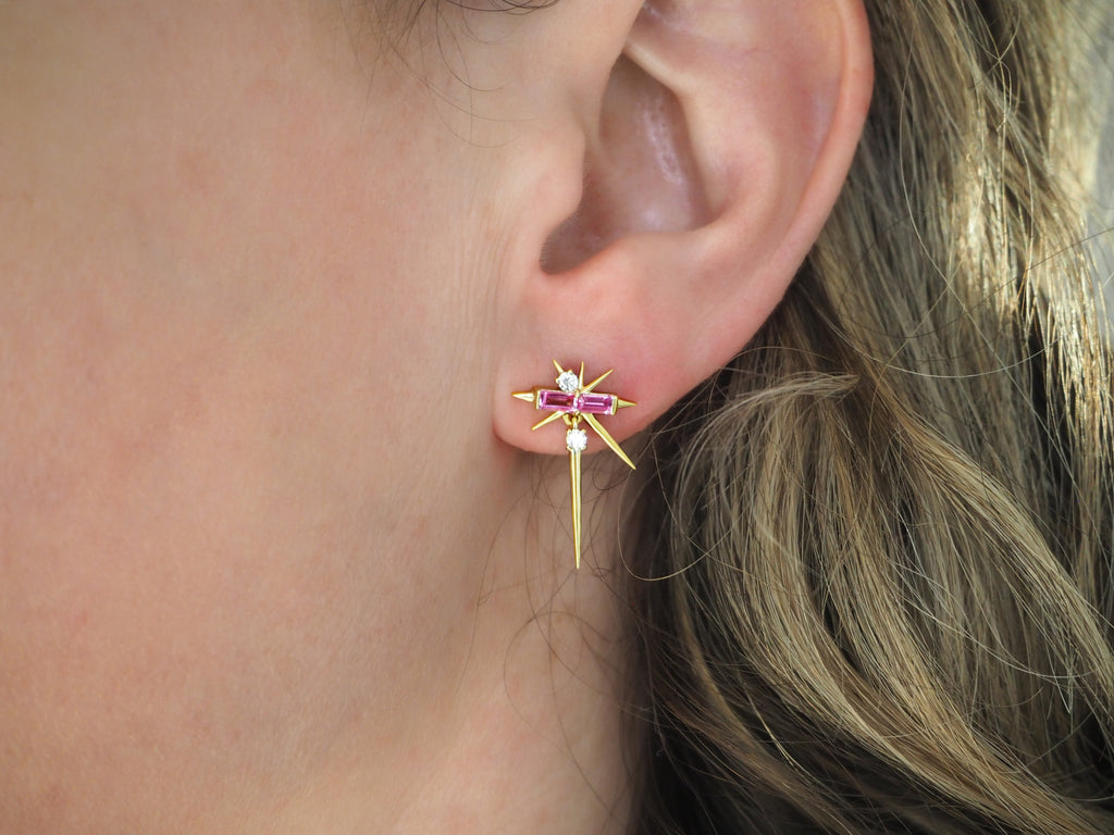Pink Sapphire & Diamond Drop Earrings - Spike Earrings
