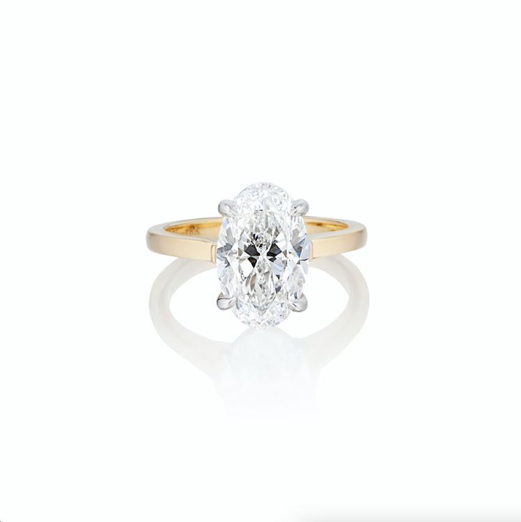 18ct White & Yellow Gold Claw Set Oval Diamond Ring