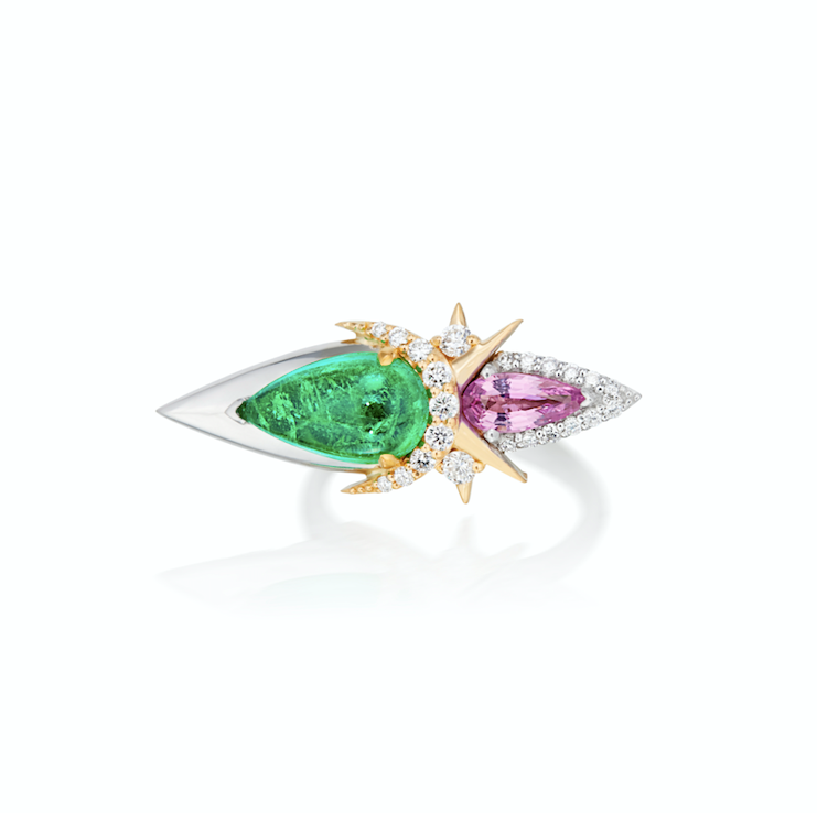 Muzo Emerald – Pink Sapphire & Diamond Ring