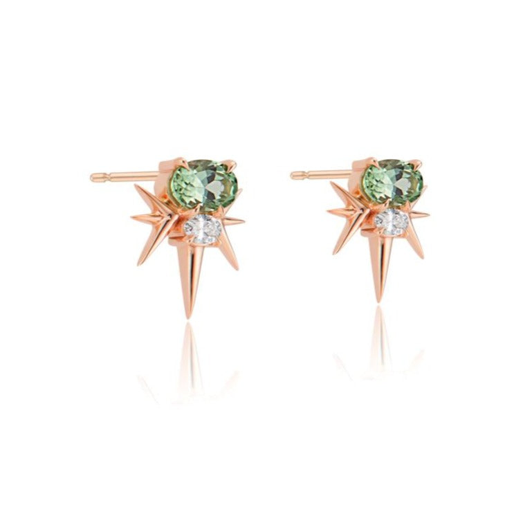 Rose Gold Green Tourmaline And Diamond Spike Earrings