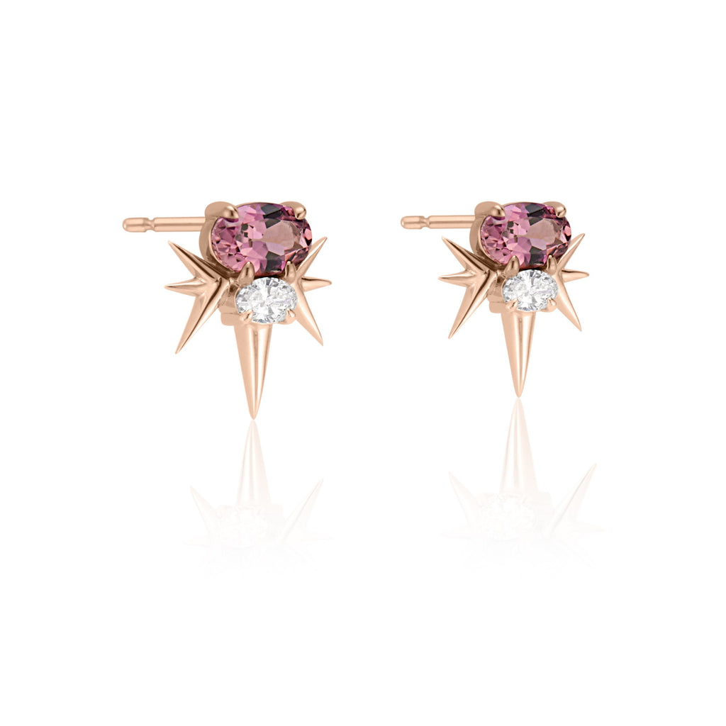 Rose Gold Pink Tourmaline And Diamond Spike Earrings