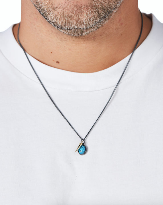 Polished Silver Tusk - Kingman Turquoise Necklace