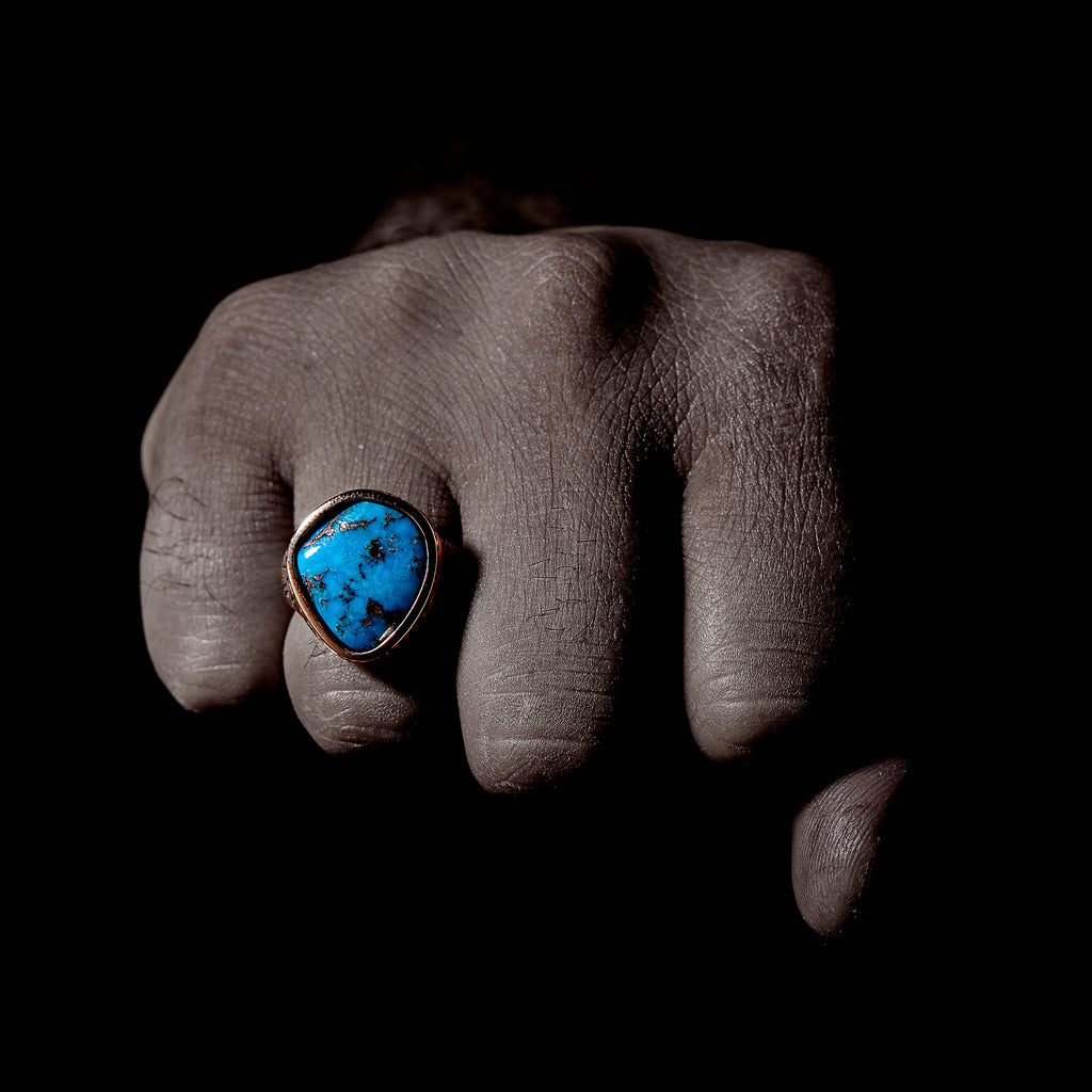 Thunderbird 18ct Rose Gold / Oxidised Sterling Silver Morenci Turquoise Ring