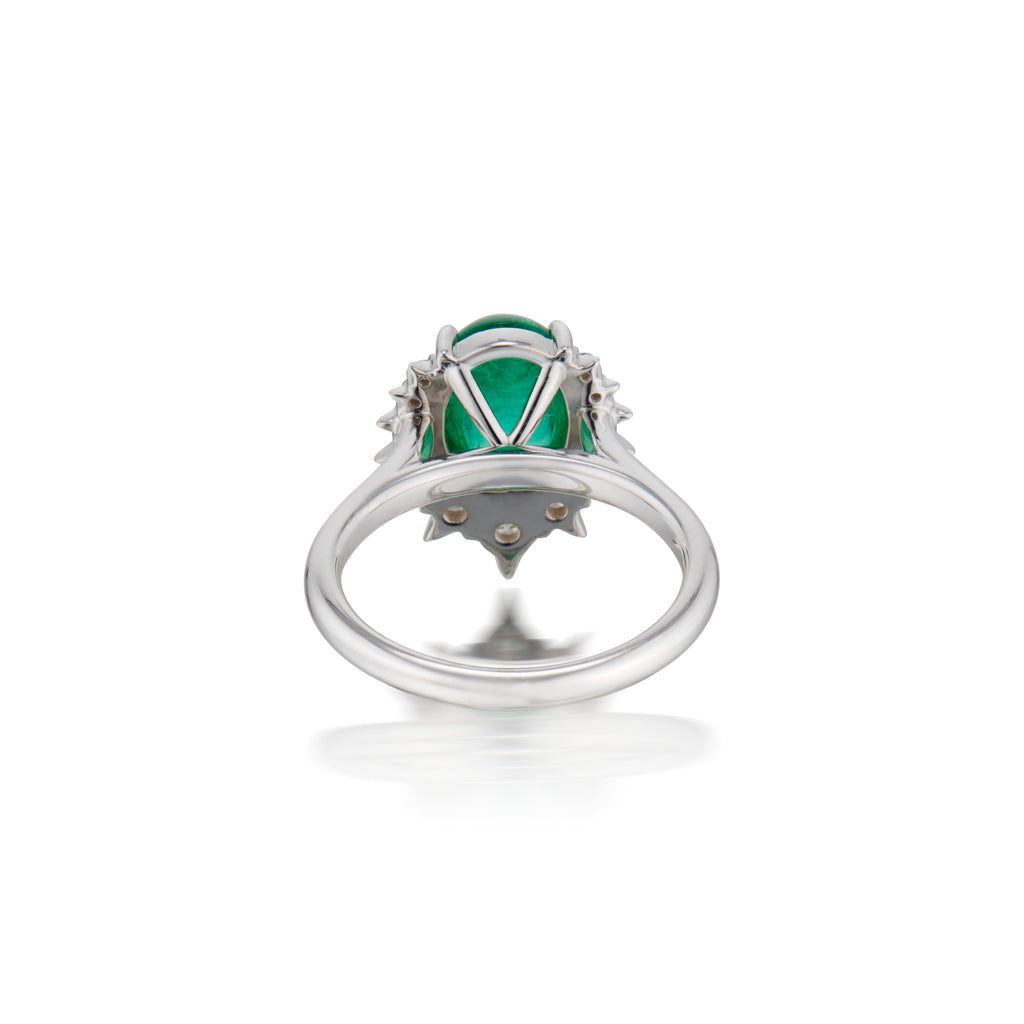 Oval Muzo Emerald Cabochon & Diamond Alternative Engagement Ring