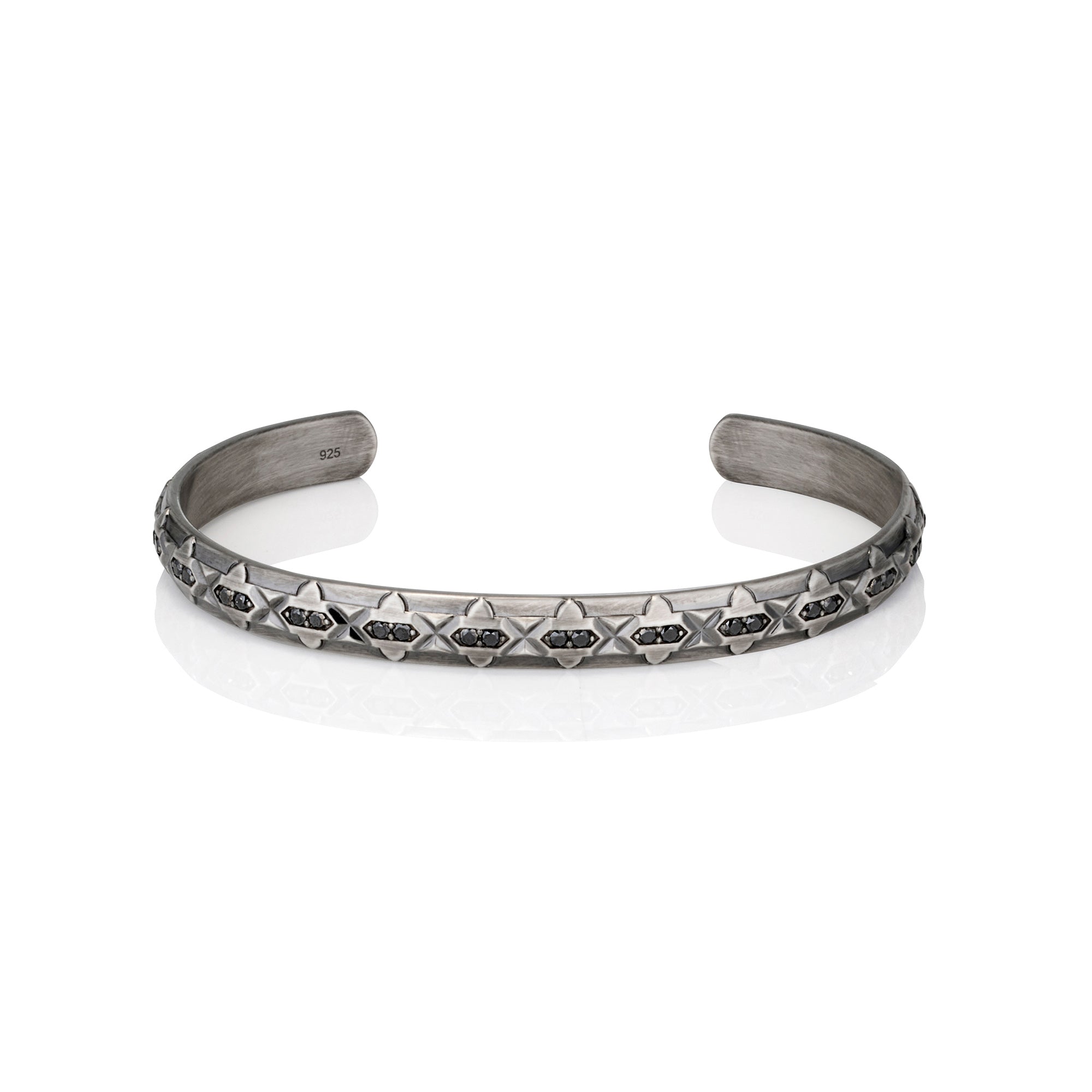 Cuff with oxidised silver and black diamonds