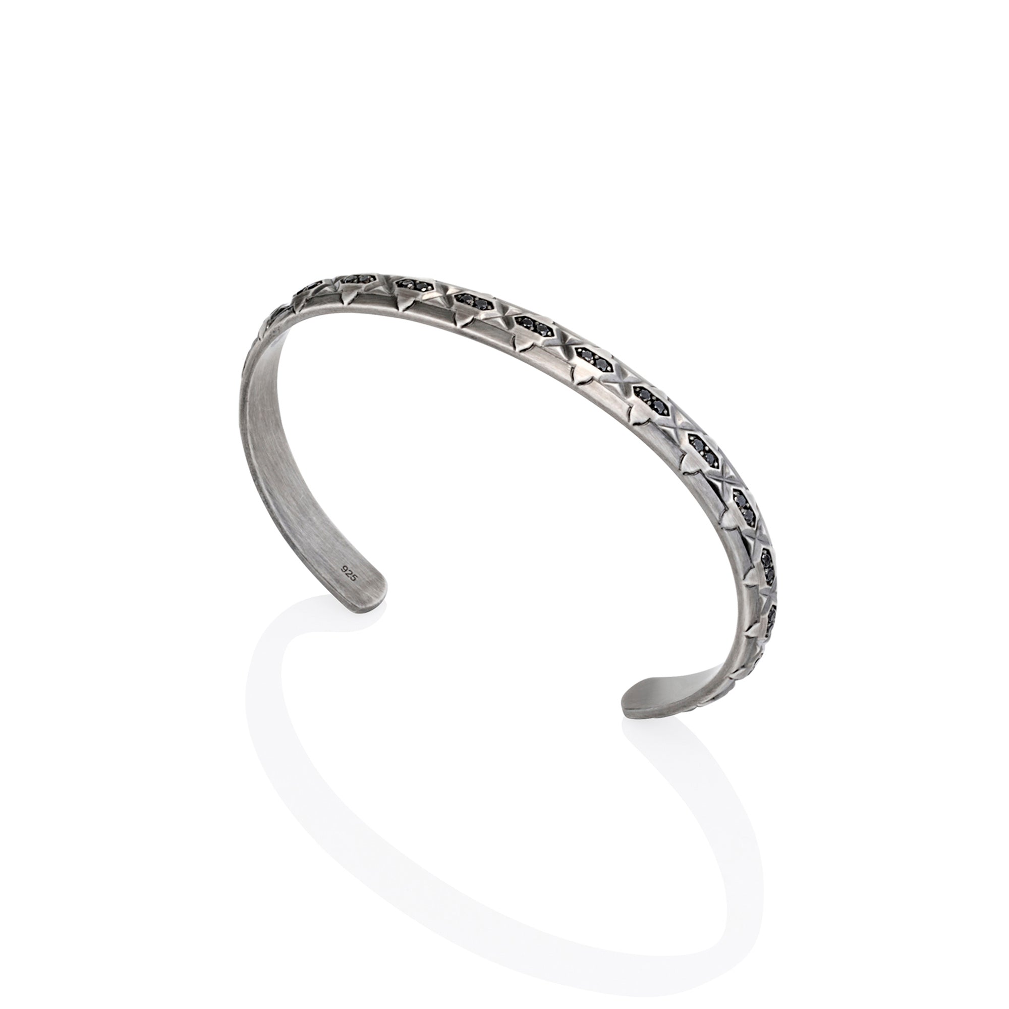Cuff with oxidised silver and black diamonds