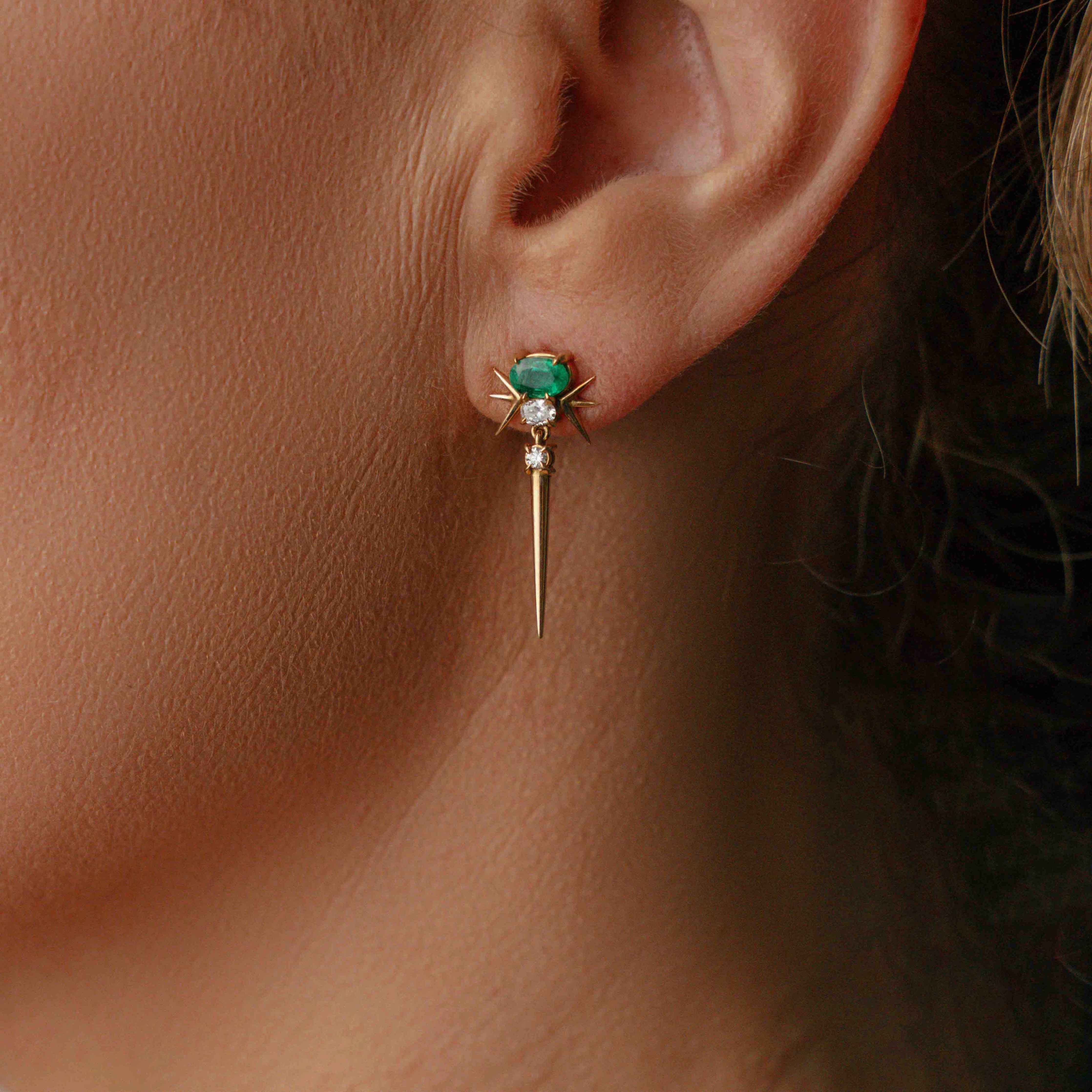 Luxury Emerald & Diamond Spike Earrings in 18ct Gold – Statement Jewellery
