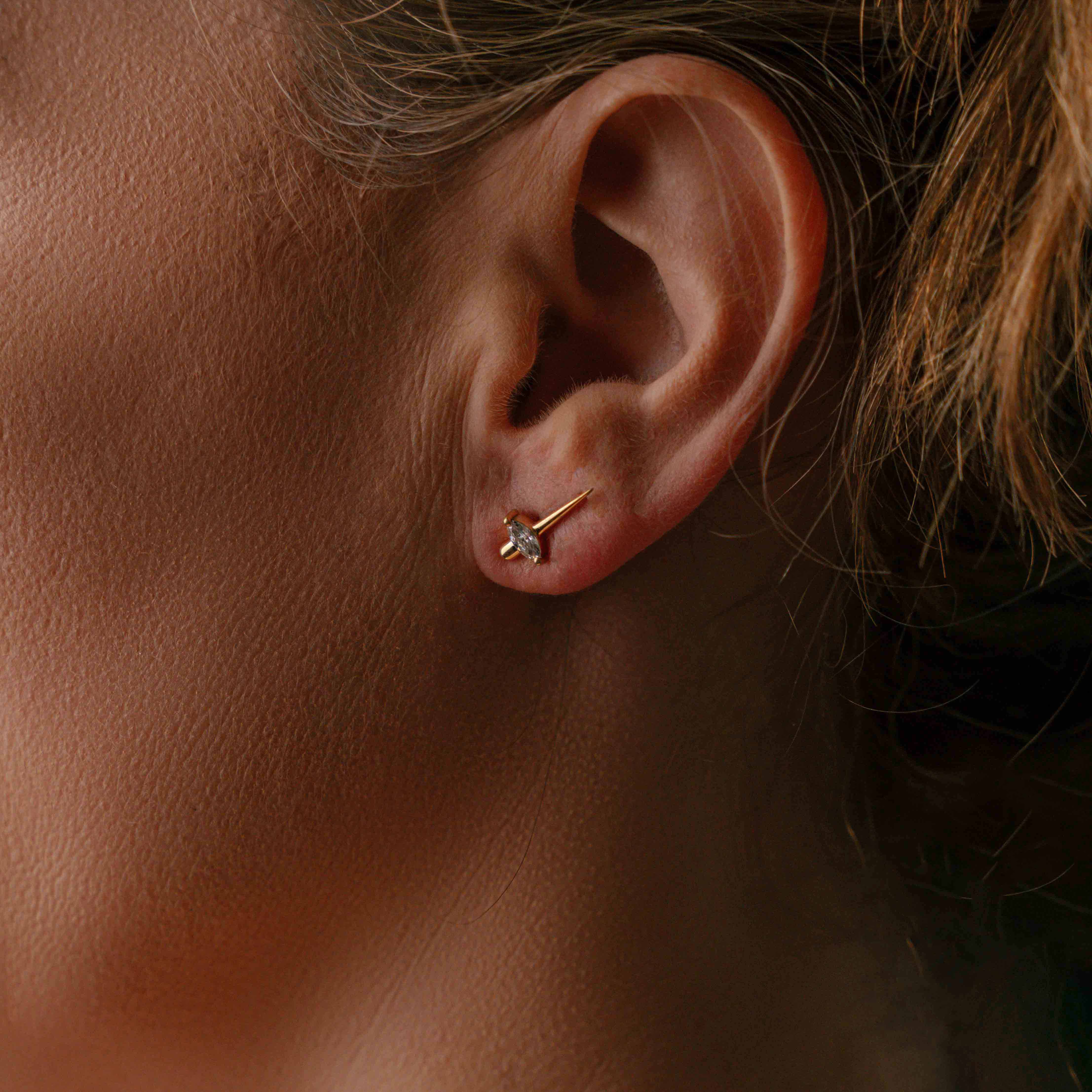 Marquise Diamond Gold Stud Earrings - Cross Spike