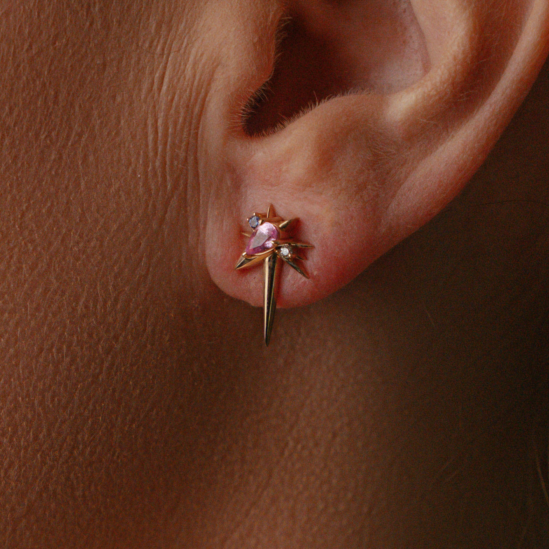 White Gold - Pink Sapphire & Diamond Drop Earrings - Spike Earrings