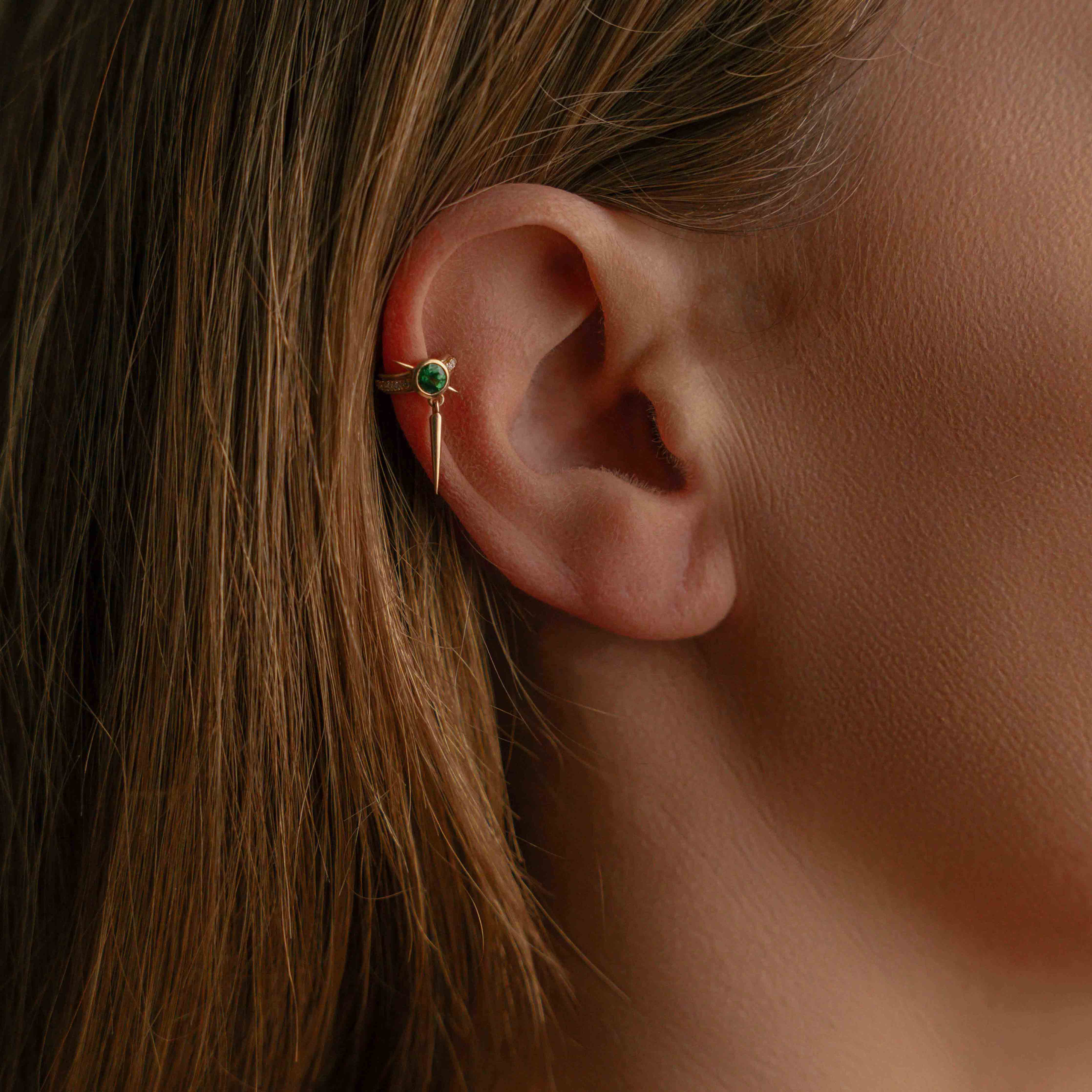 14ct Yellow Gold Tsavorite & Diamond Drop Ear Cuffs