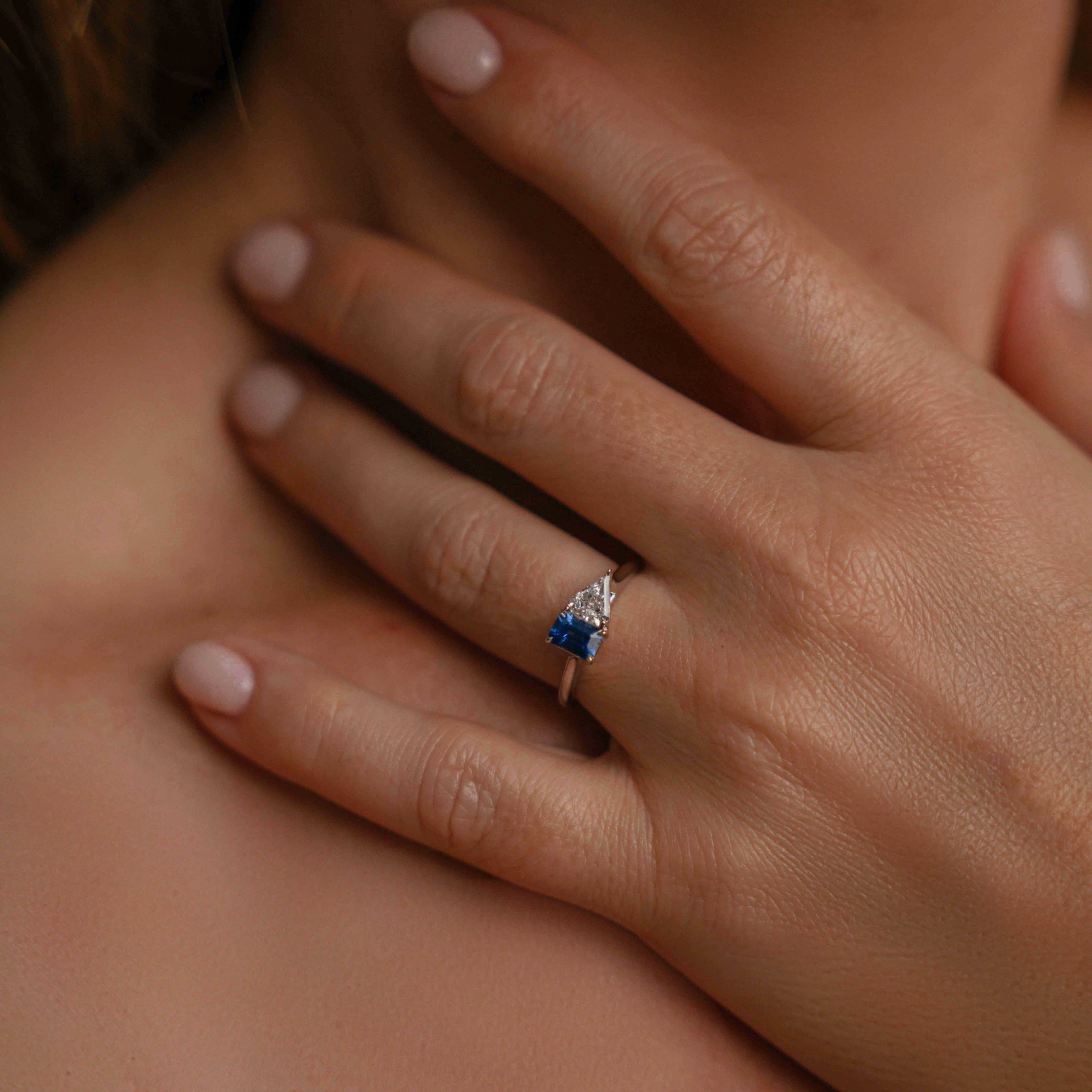 Blue Sapphire & Diamond Engagement Ring - Toi Et Moi