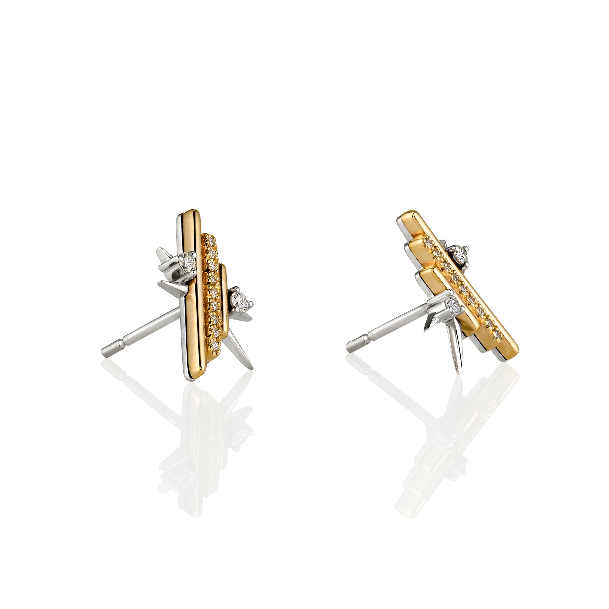 Gold & Platinum Diamond Step Spike Earrings