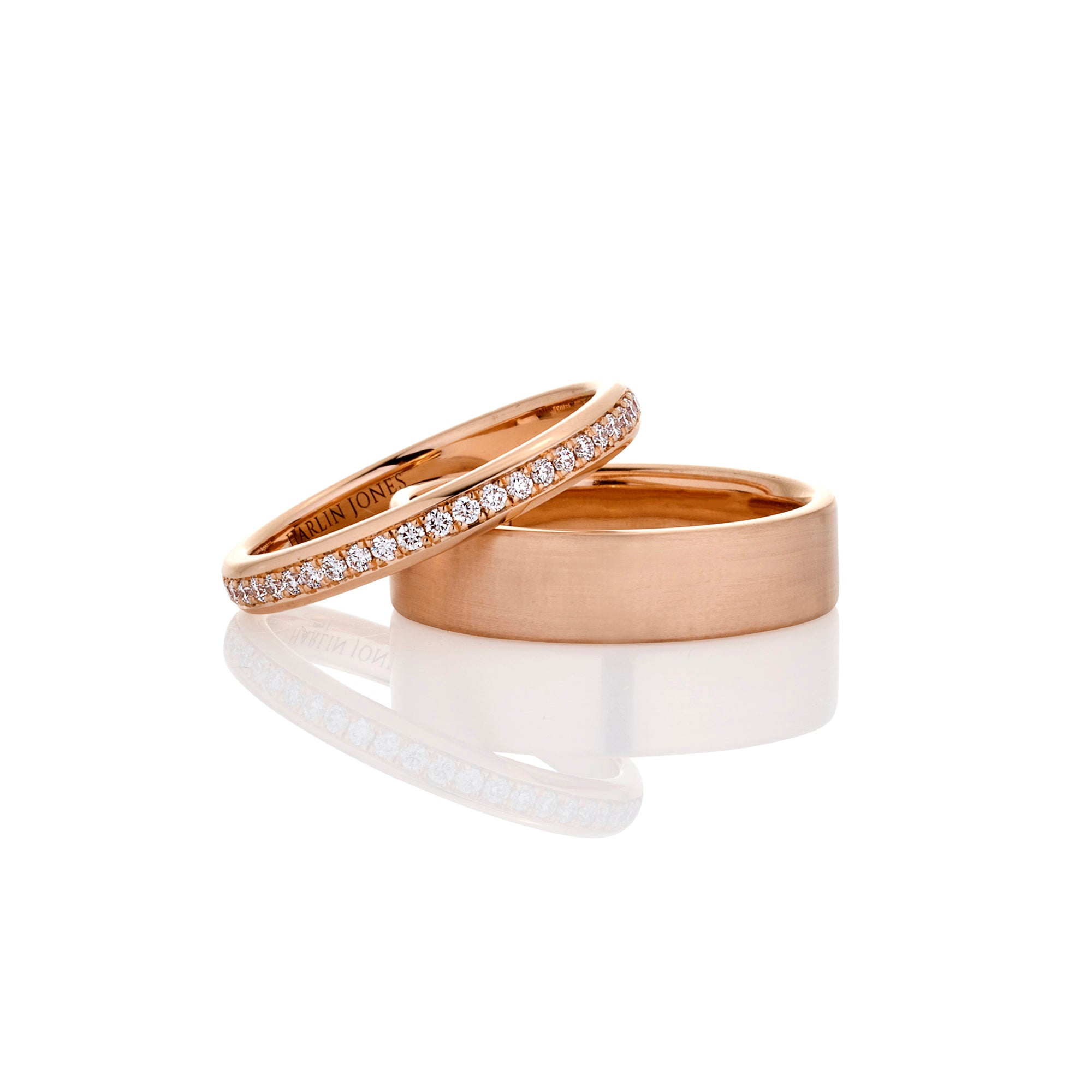 Men’s 18ct rose gold wedding band with pave set diamonds, 9mm wide, custom size, modern design, bridal jewellery, sleek stackable ring