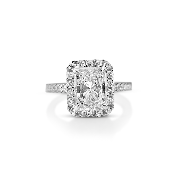 Radiant Cut Diamond Halo Engagement Ring - White Gold