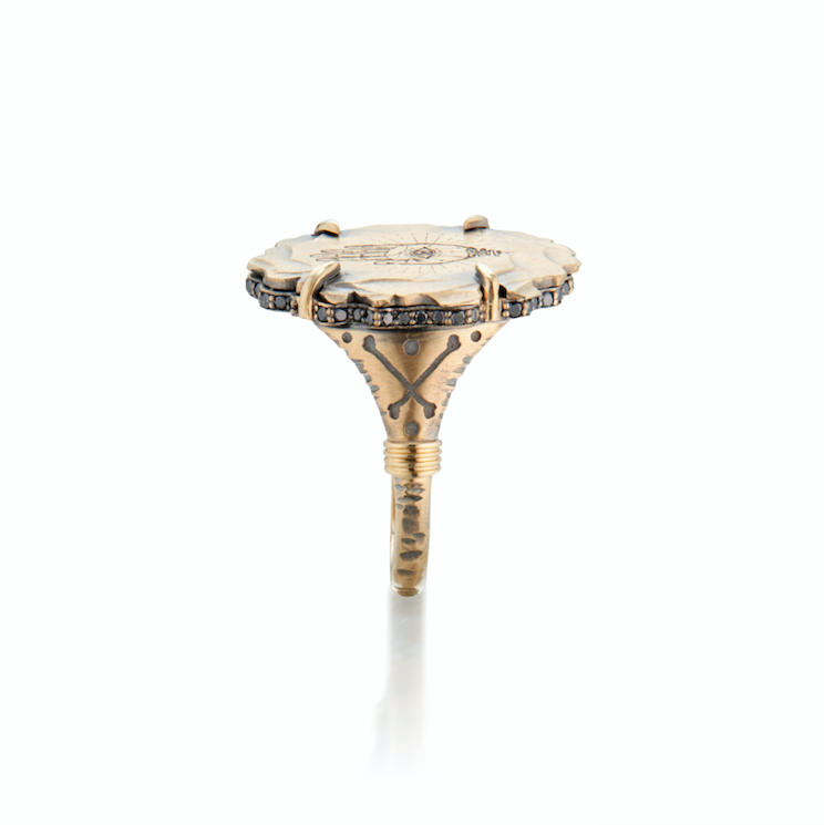 14ct Gold Hamsa Hand & Black Diamond Wedding Ring