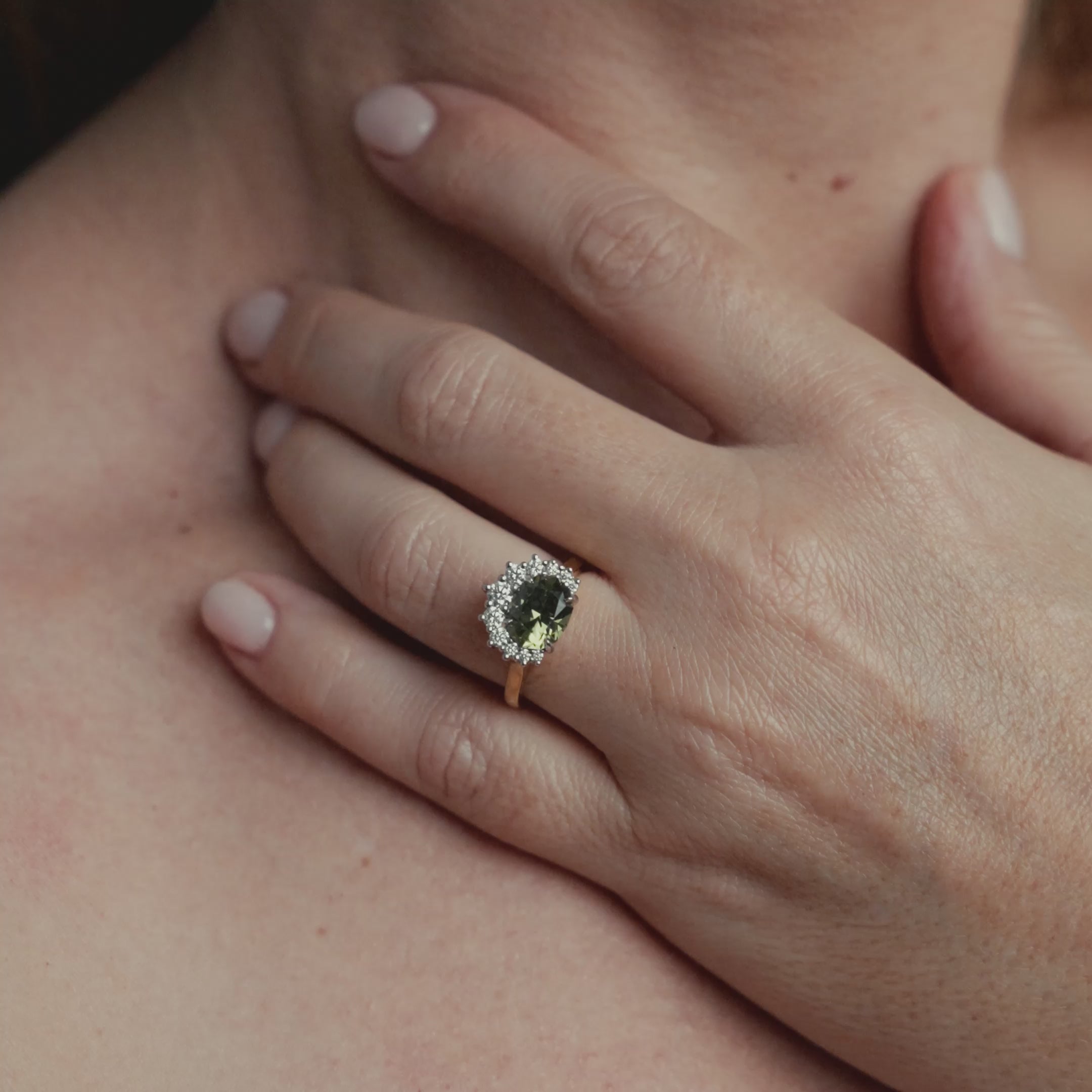 Video of Model wearing ring on engagement ring finger