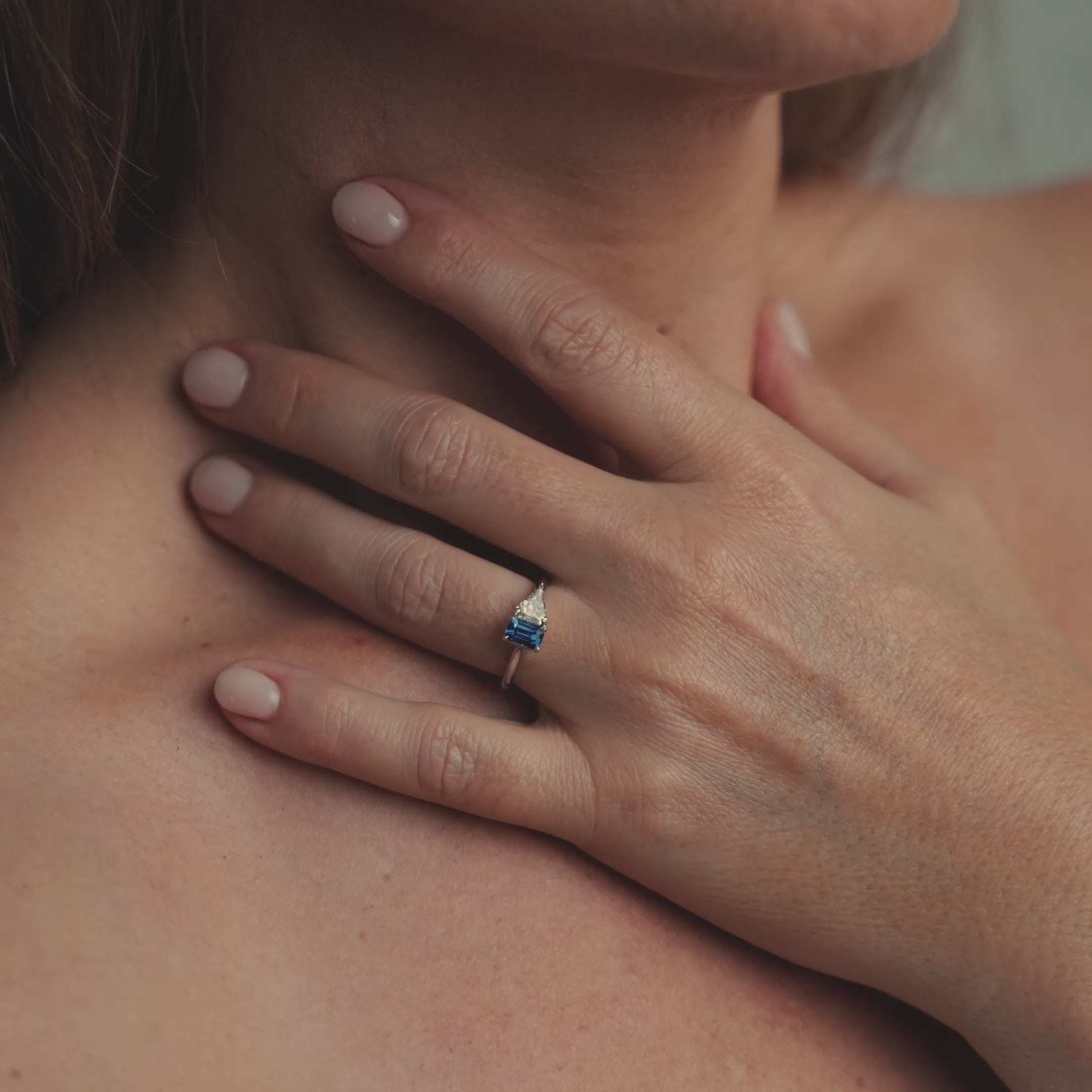 Video showcasing movement and sparkle of blue sapphire and diamond