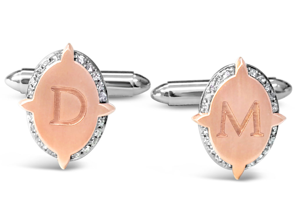 18ct White - Rose Gold Diamond Initial Cuff Links