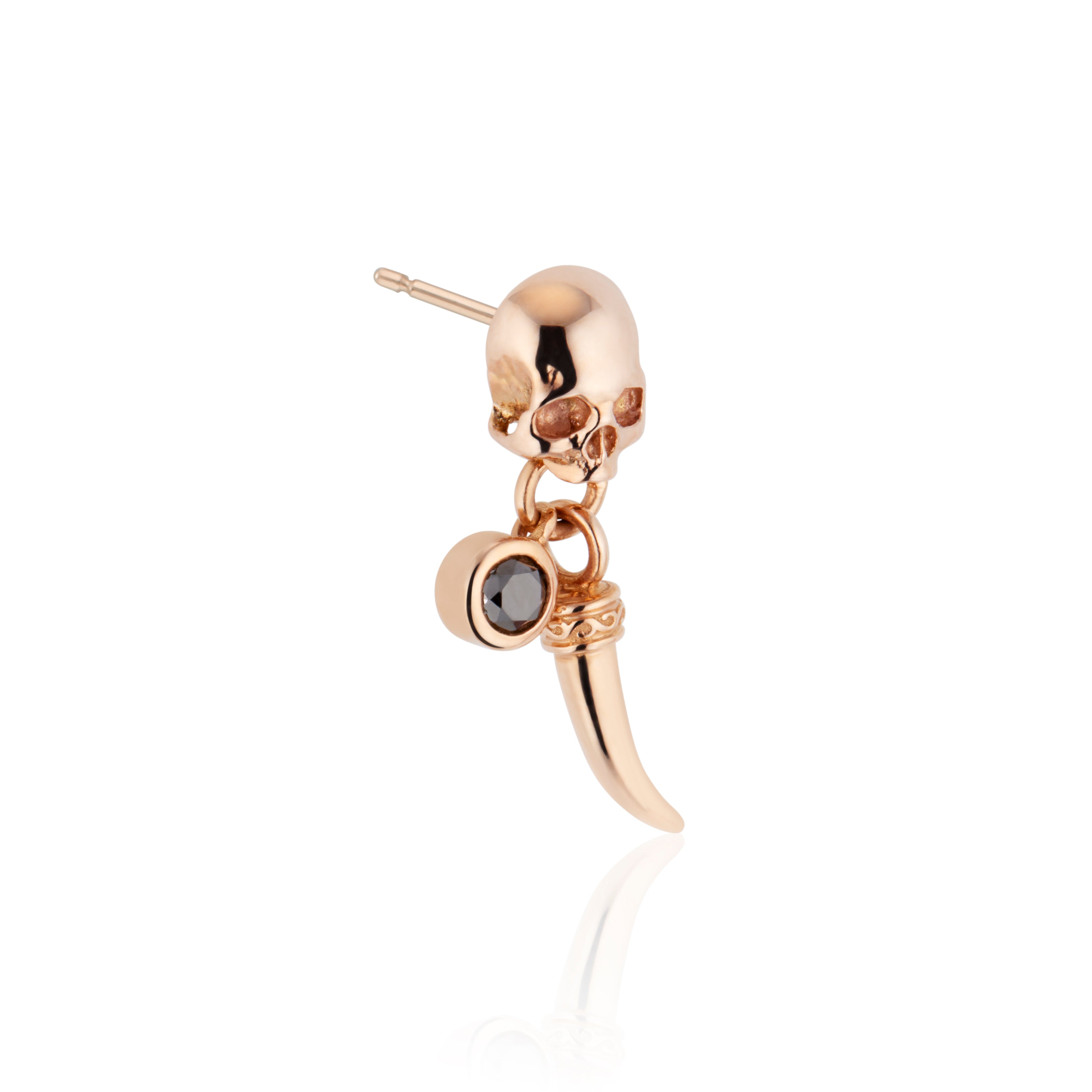 Gold Skull Earring with Black Diamond & Tusk