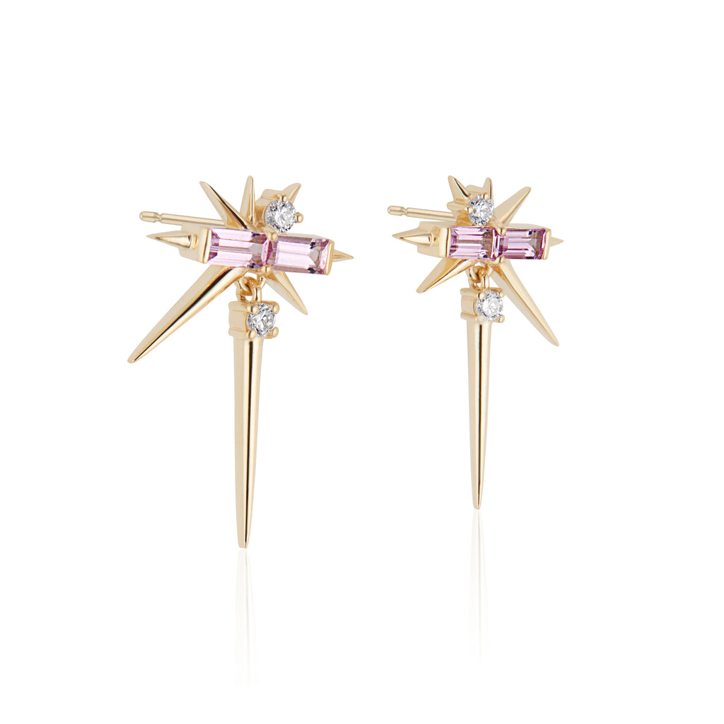 Pink Sapphire & Diamond Drop Earrings - Spike Earrings