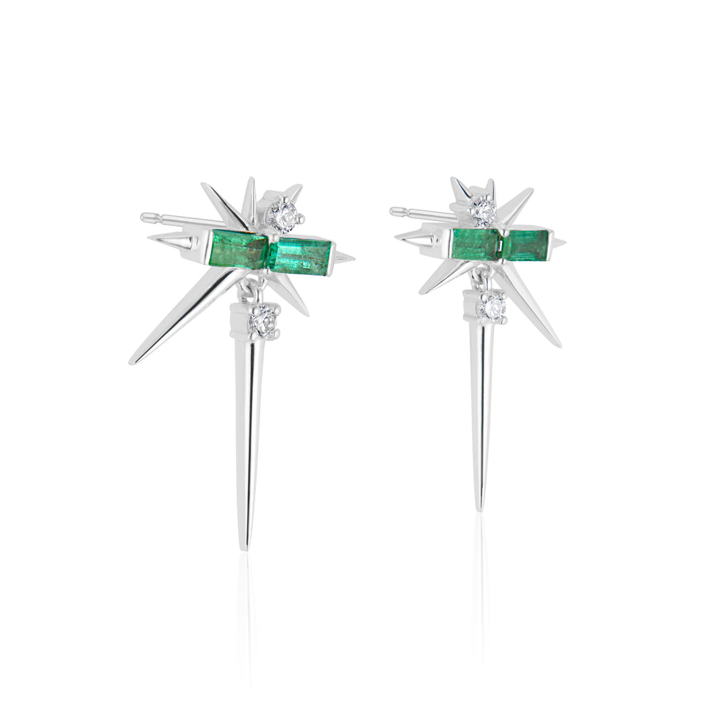 Emerald & Diamond Drop Earrings - Spike Earrings