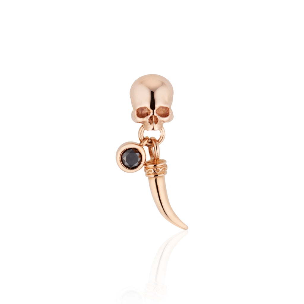 Gold Skull Earring with Black Diamond & Tusk