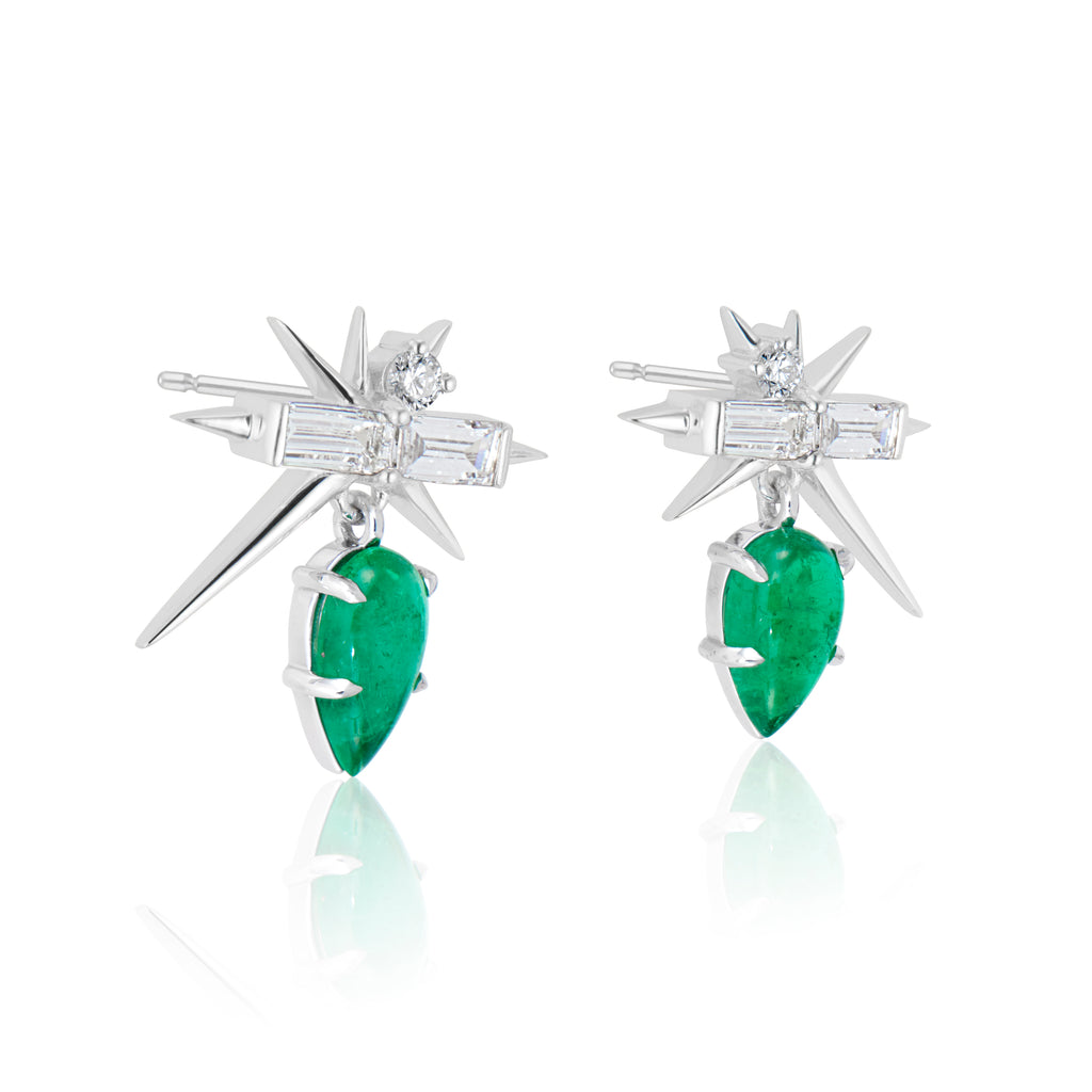 Muzo Emerald & Diamond Baguette Spike Earrings
