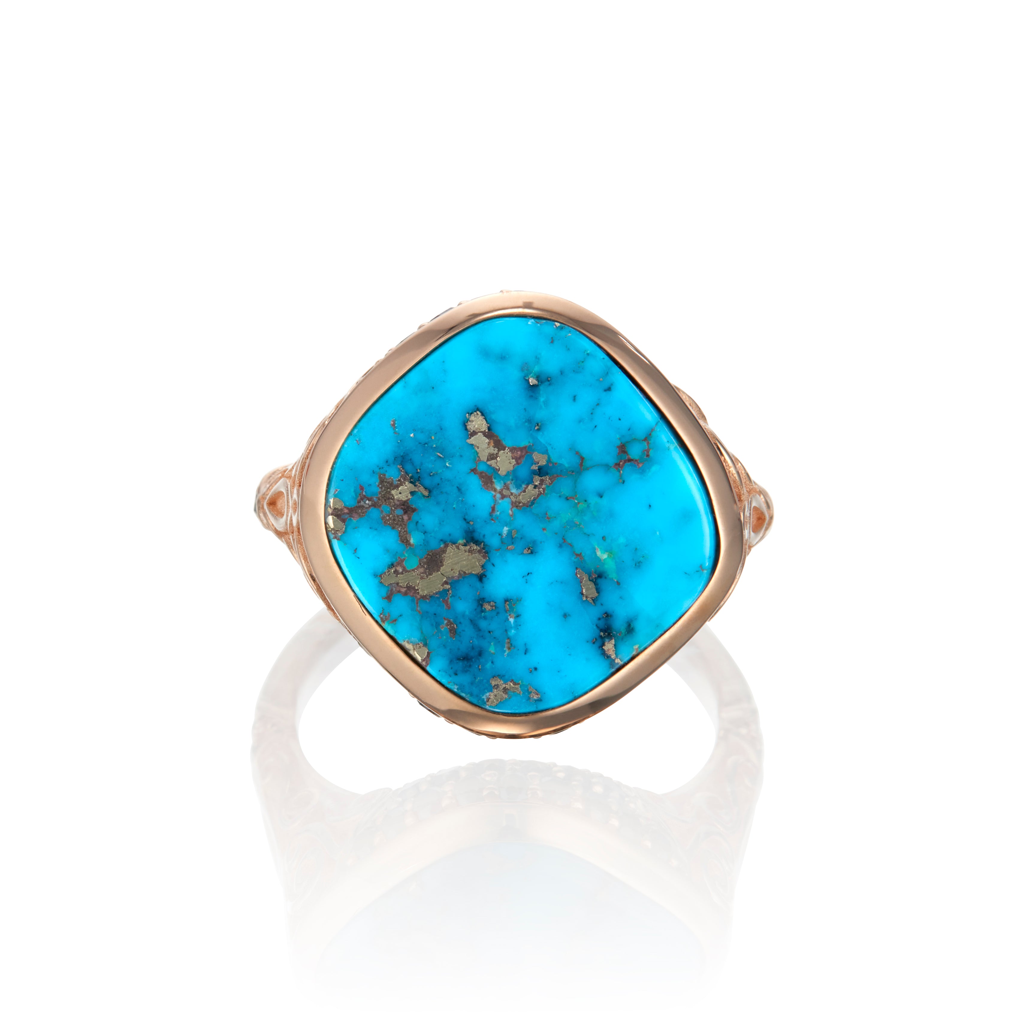 Morenci Turquoise & Black diamond Signet Style Filigree Ring