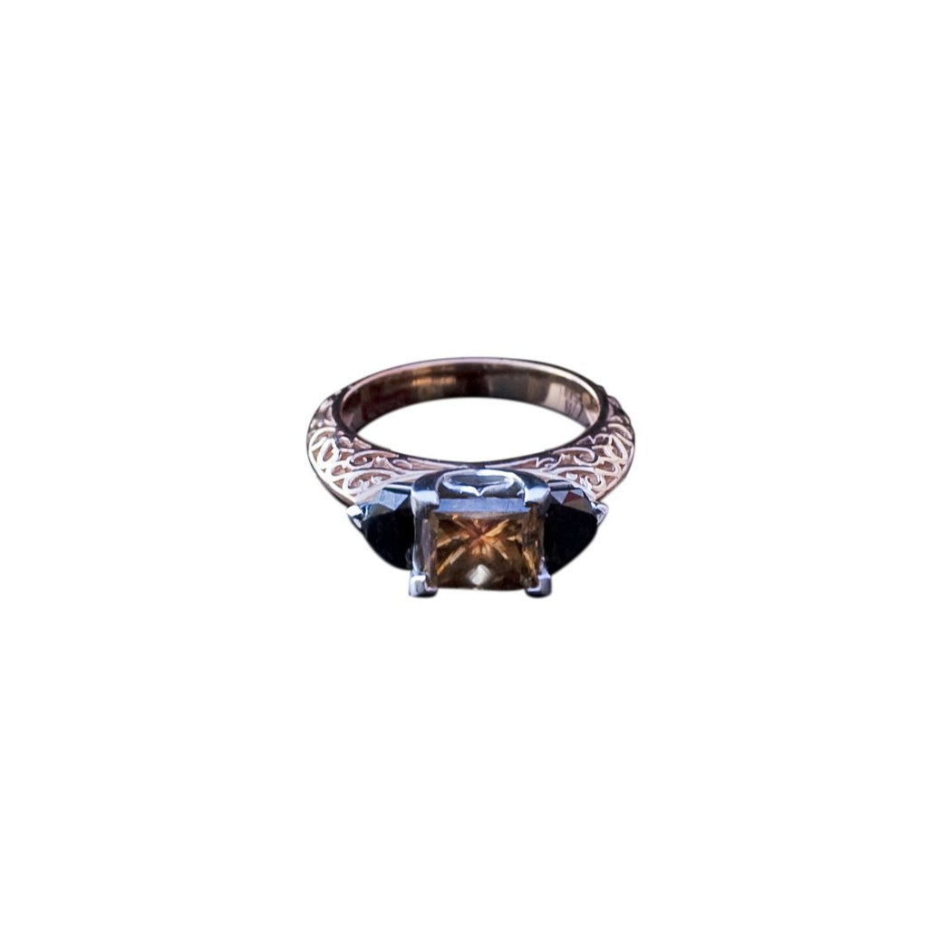 18ct Rose - White Gold Cognac - Black Diamond Engagement Ring