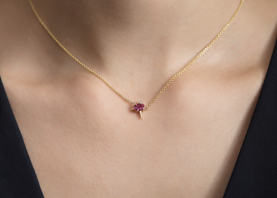 Rose Gold Pink Tourmaline And Diamond Necklace - Spike