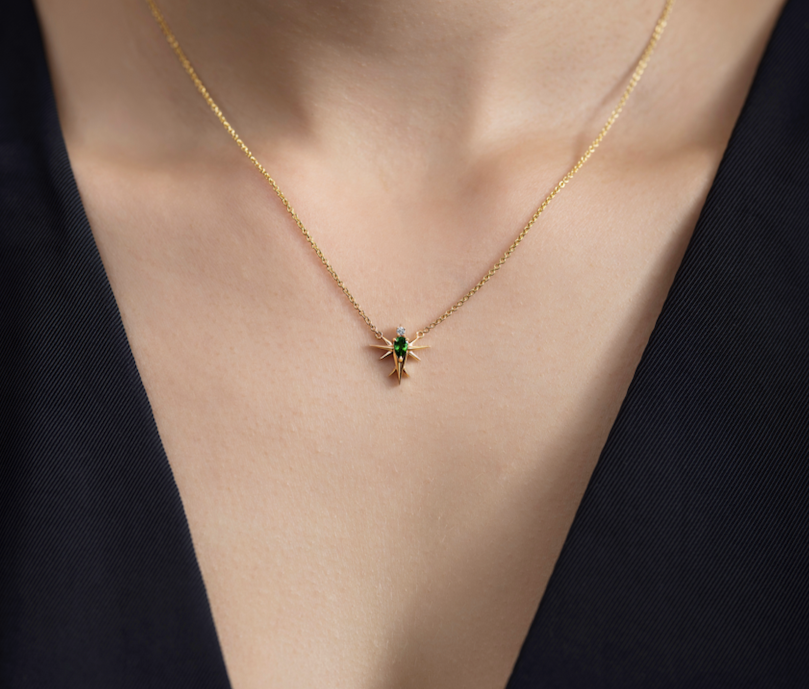 Rose Gold -Tsavorite & Diamond Bird Necklace