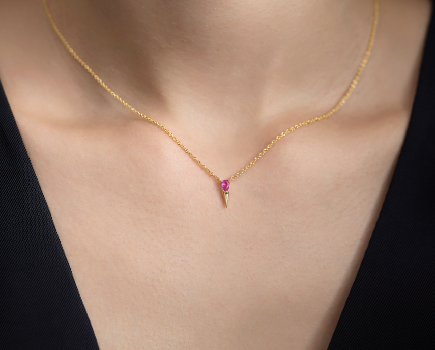 Yellow Gold Pear-Shaped Pink Sapphire Necklace