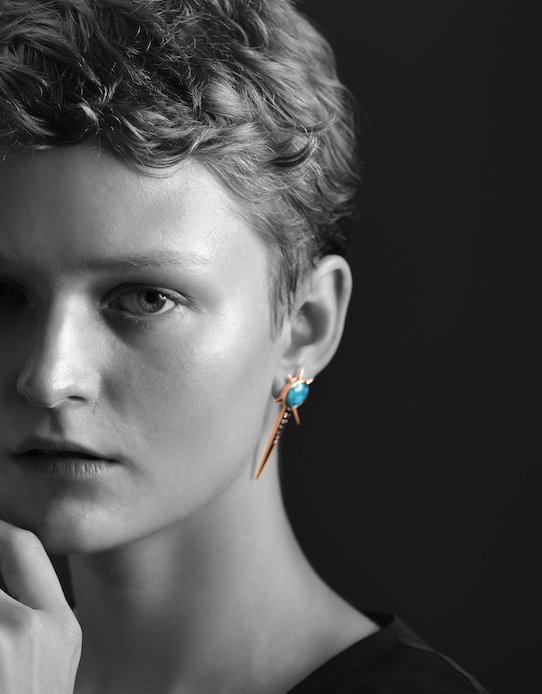 Turquoise And Black Diamond Drop Earrings - Spike