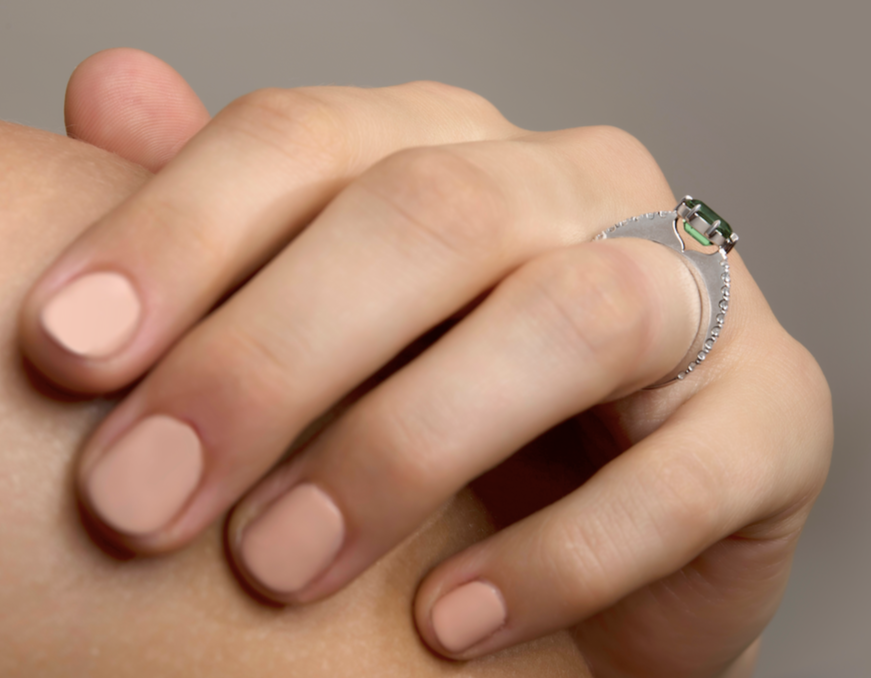 Horizontal 6 Claw Green Tourmaline & Diamond Engagement Ring - Alternative Engagement Ring