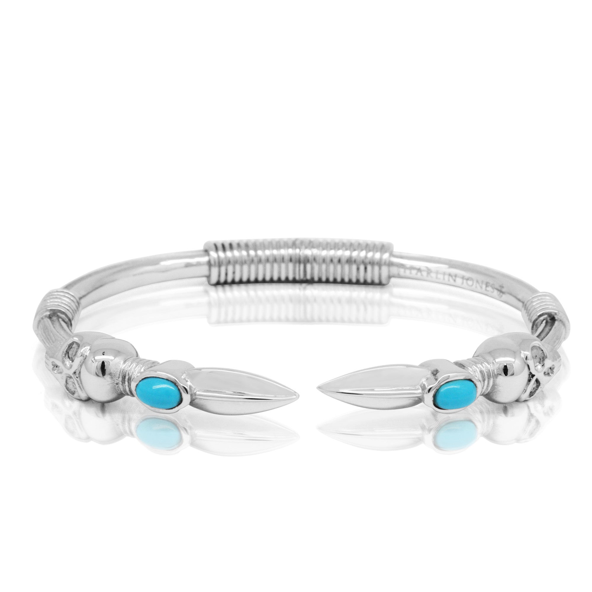 Skull Arrow Stone Bangle - Steel & Turquoise