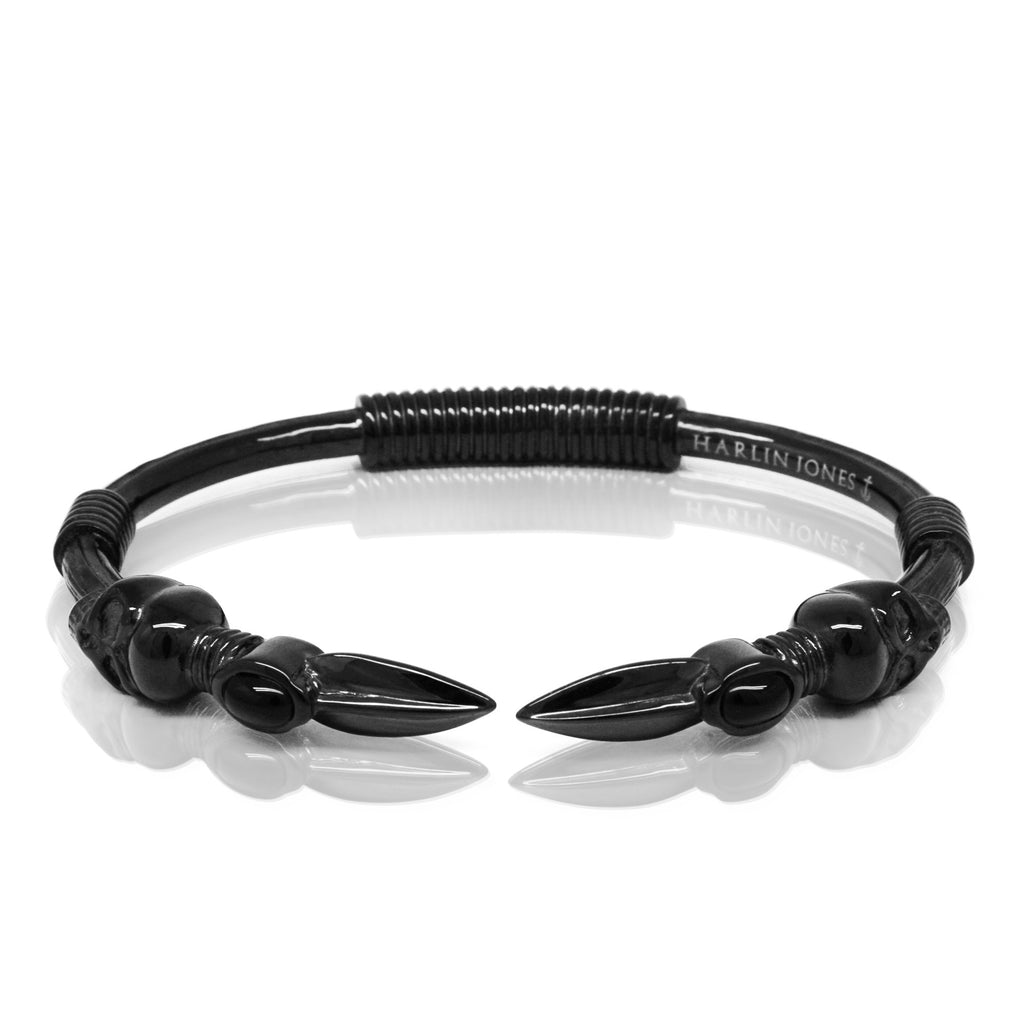 Skull Arrow Stone Bangle - Black Steel & Onyx