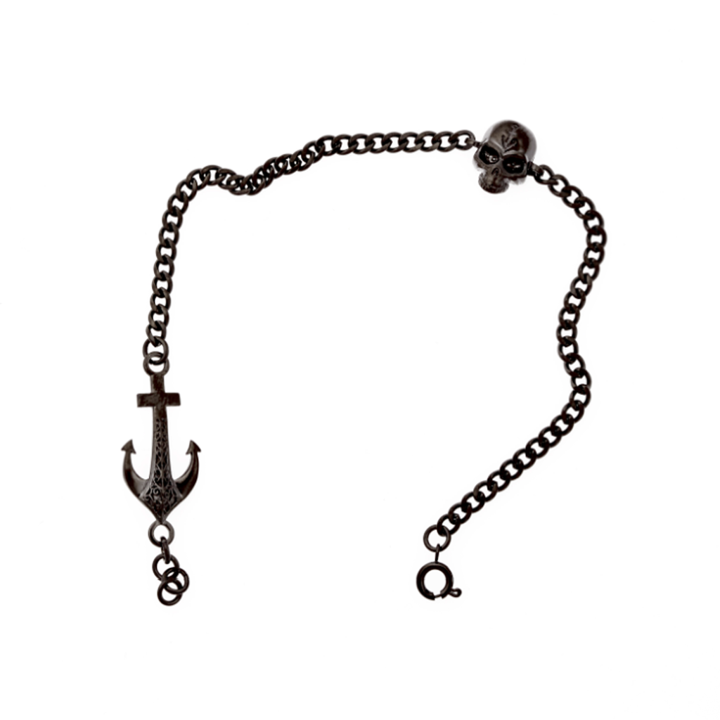 Skull anchor bracelet - Black steel