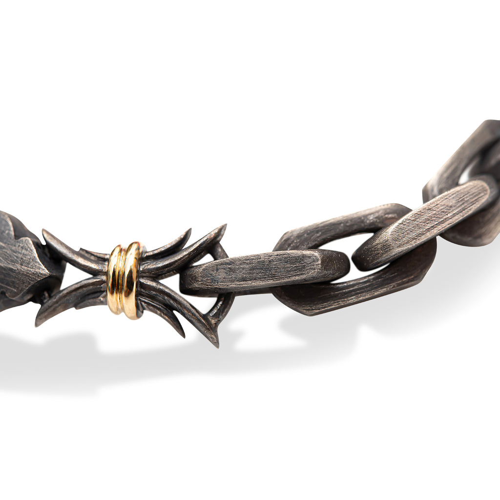 14ct Yellow Gold - Oxidized Sterling Silver, Cross-Bones Linked Bracelet