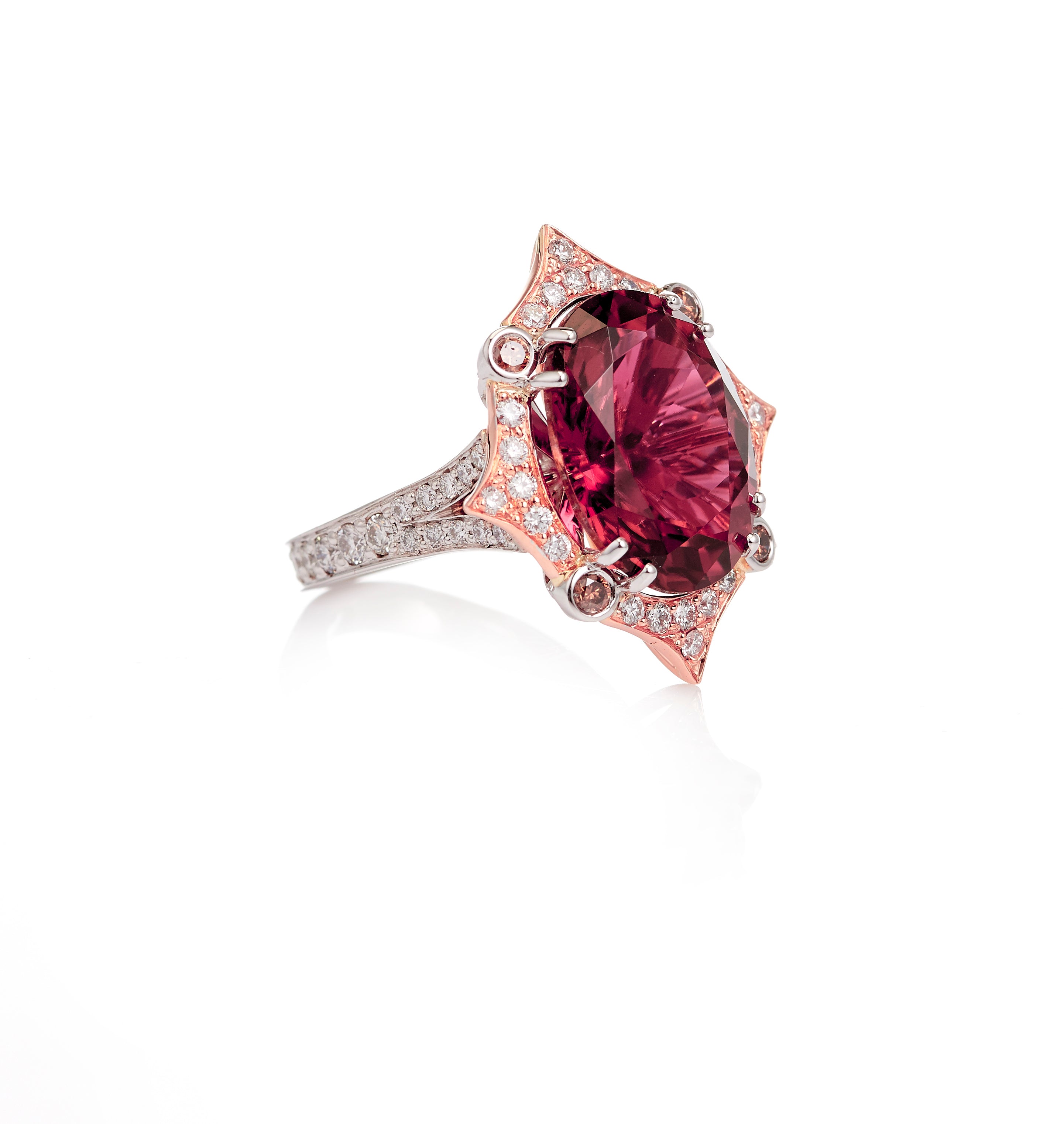 18ct White - Rose Gold, Pink Tourmaline - Diamond Ring