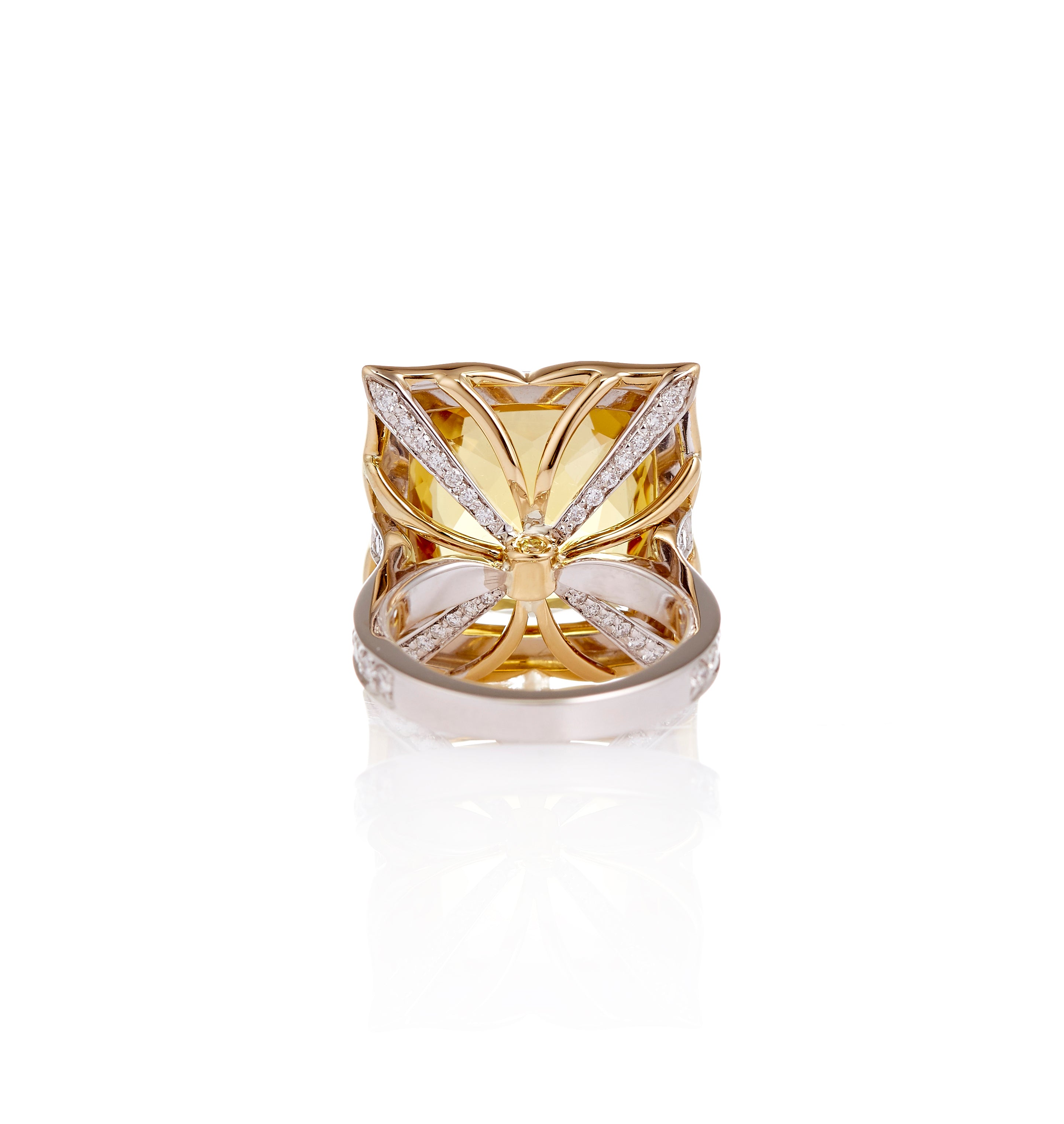 18ct White - Yellow Gold Golden Beryl - Round Brilliant Cut Diamond Ring