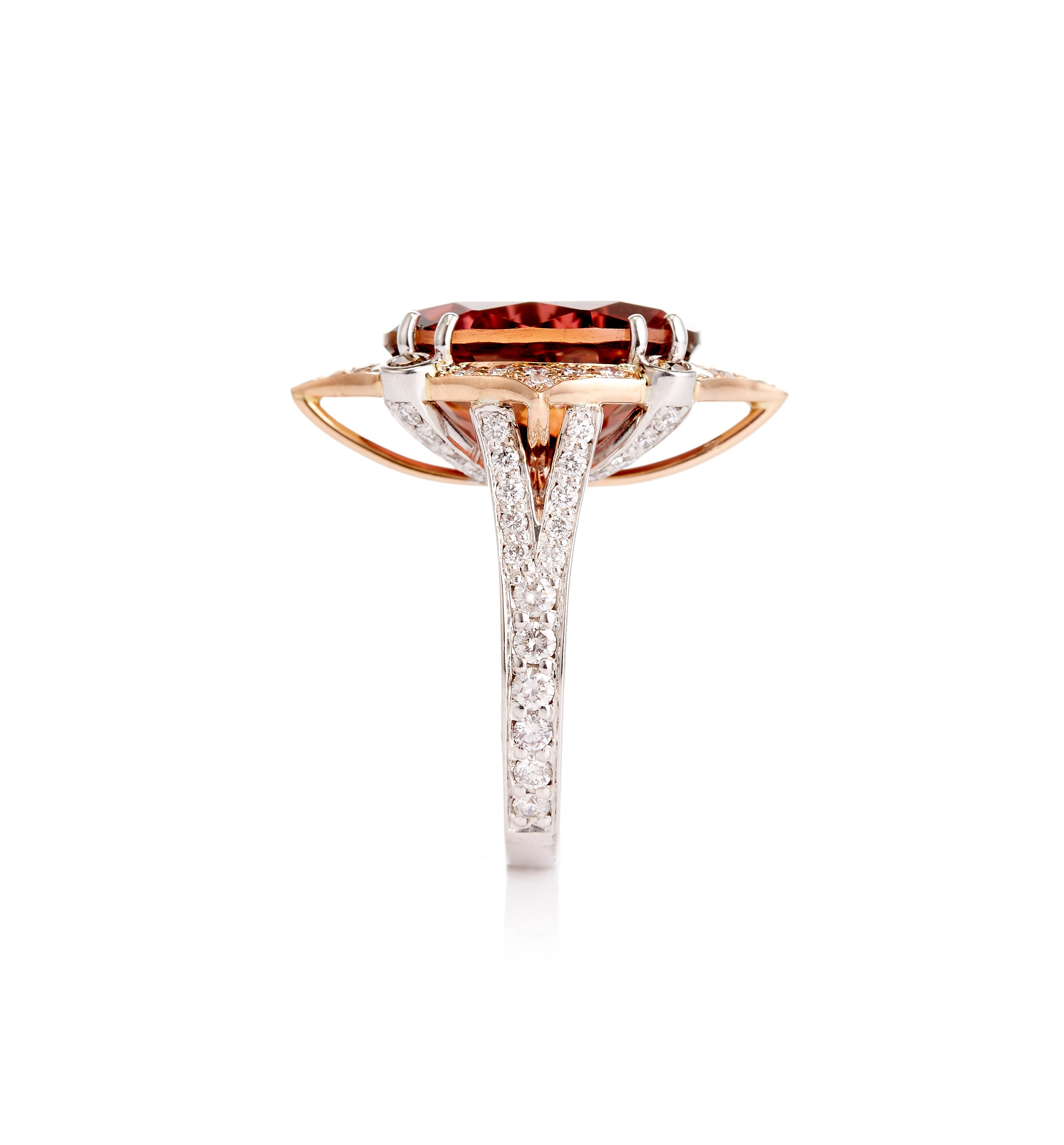 18ct White - Rose Gold, Pink Tourmaline - Diamond Ring