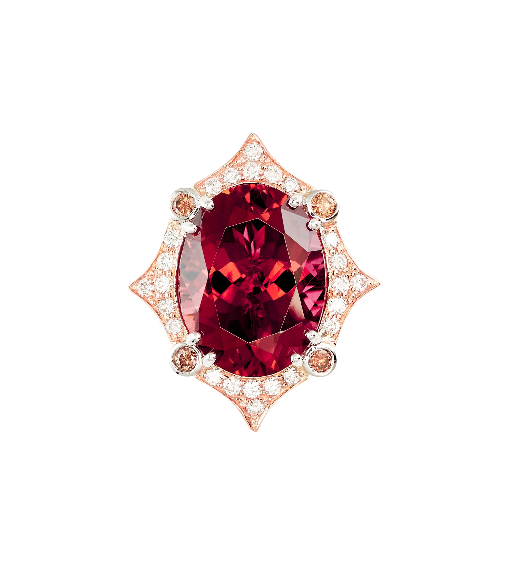 18ct White - Rose Gold, Pink Tourmaline - Diamond Ring