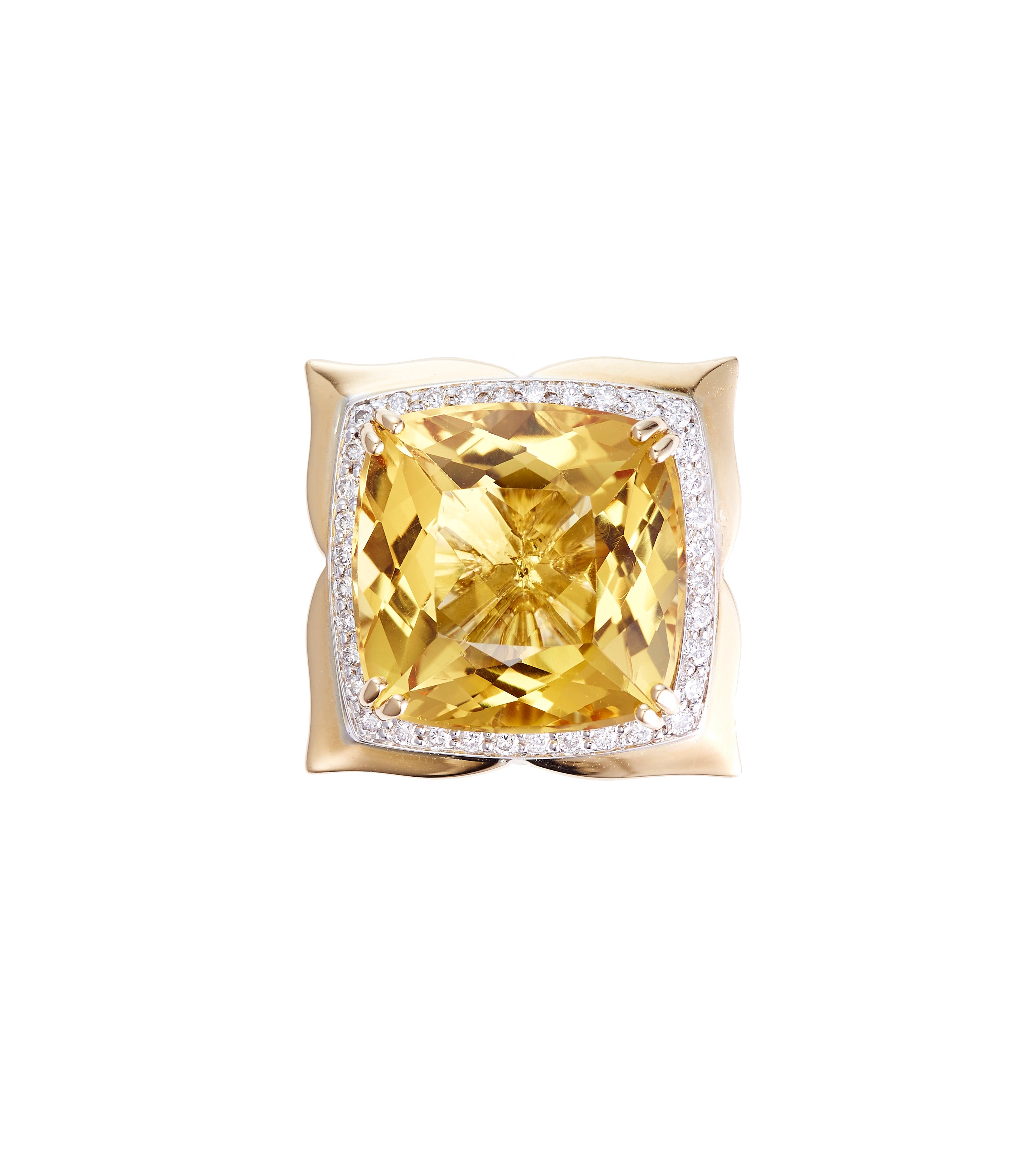 18ct White - Yellow Gold Golden Beryl - Round Brilliant Cut Diamond Ring