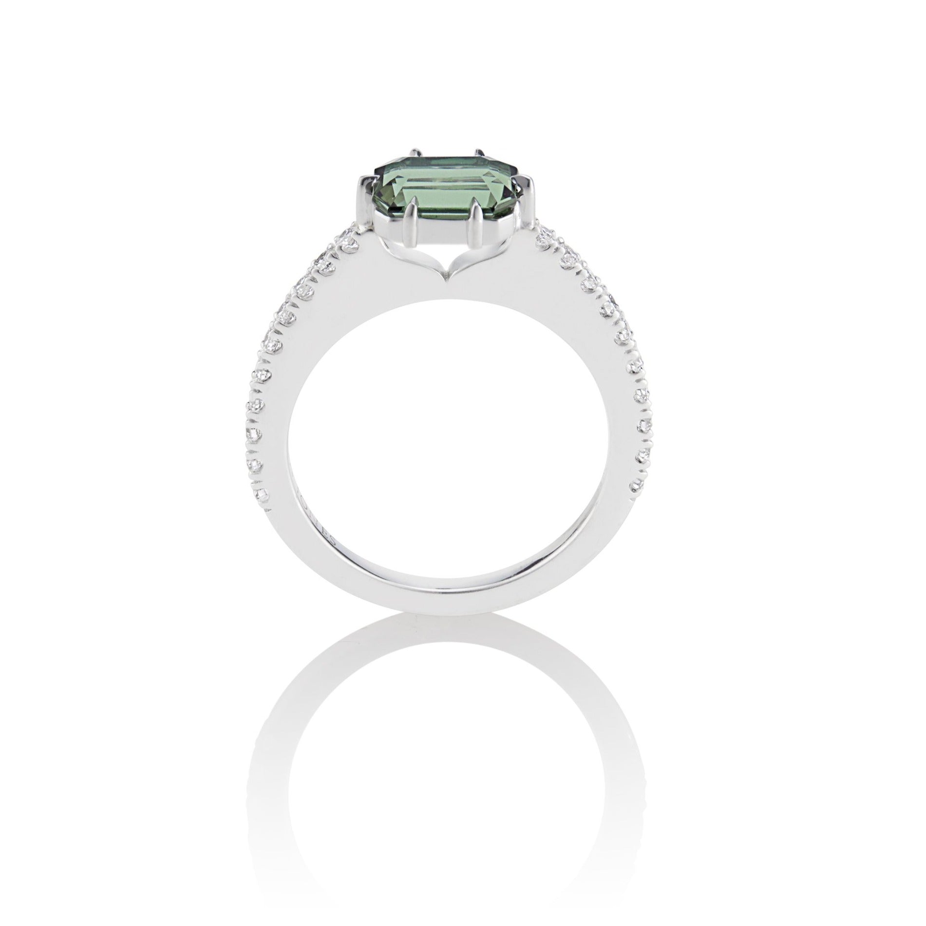 East To West Green Tourmaline Diamond Alternative Engagement Ring